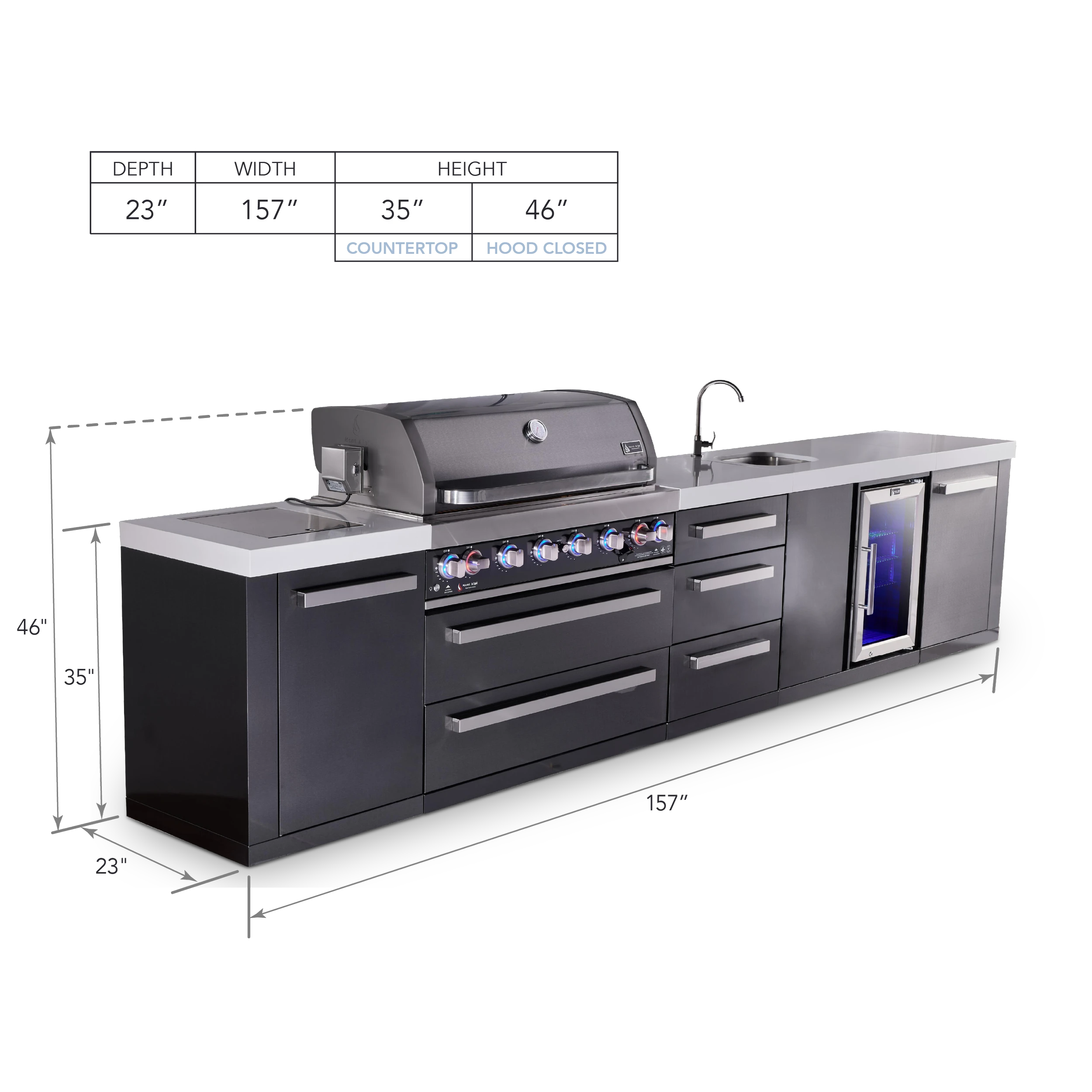 6-burner Black Series Outdoor Kitchen Island With Beverage Center & Extra Drawer Slides Cabinet MAI805BSSBEVDR