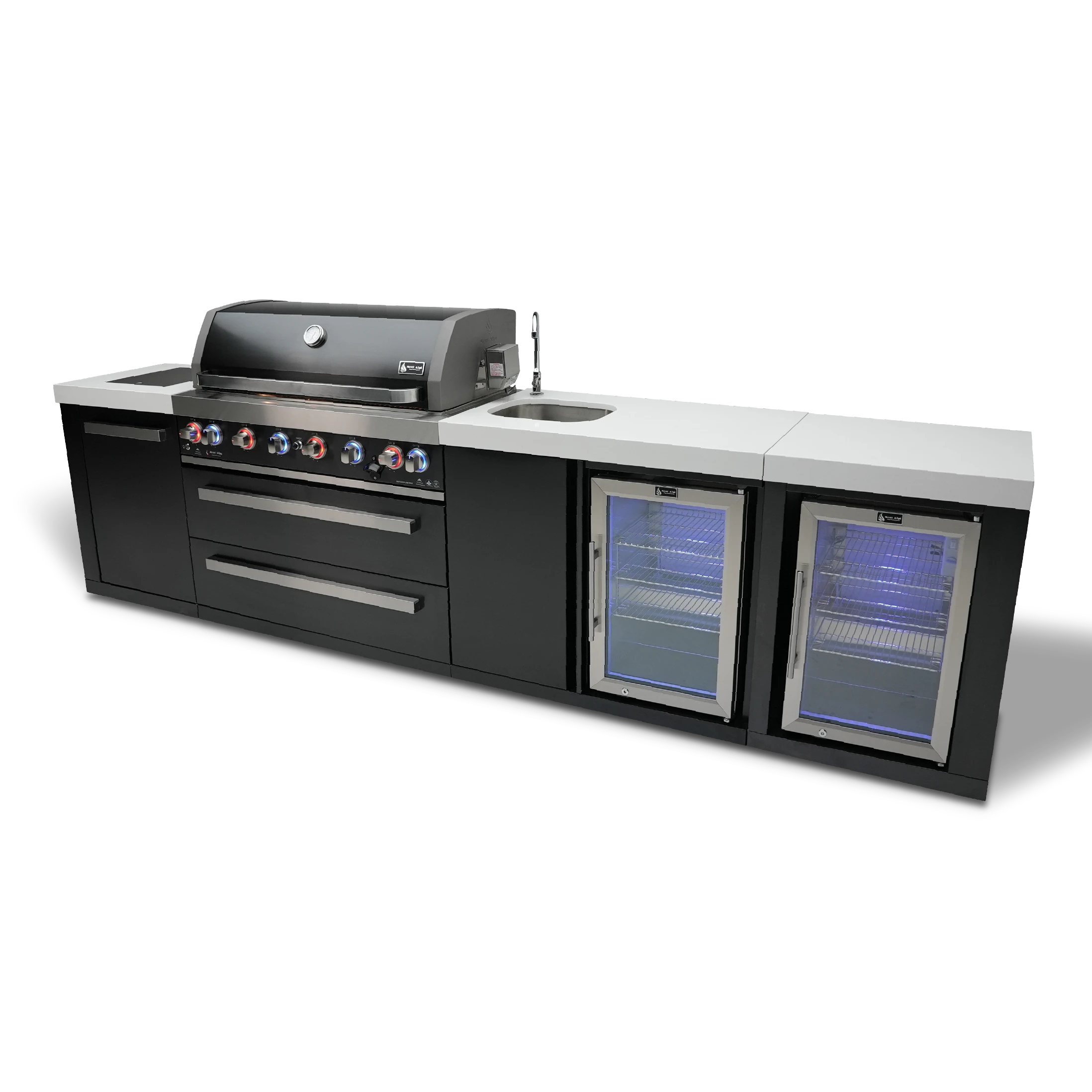805 Black Stainless Steel Island With A Beverage Center And Fridge Cabinet MAI805BSSBEVFC