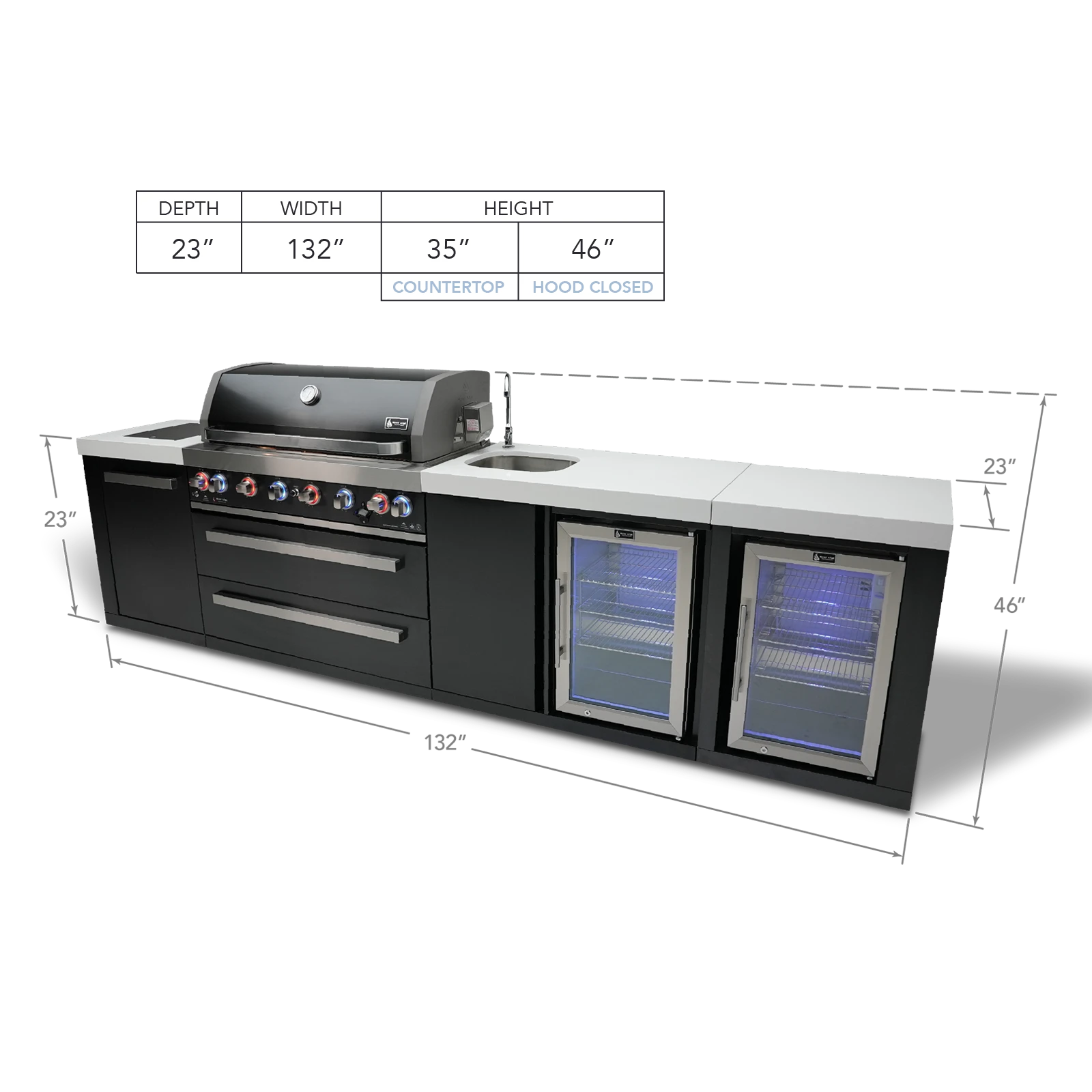 805 Black Stainless Steel Island With A Beverage Center And Fridge Cabinet MAI805BSSBEVFC