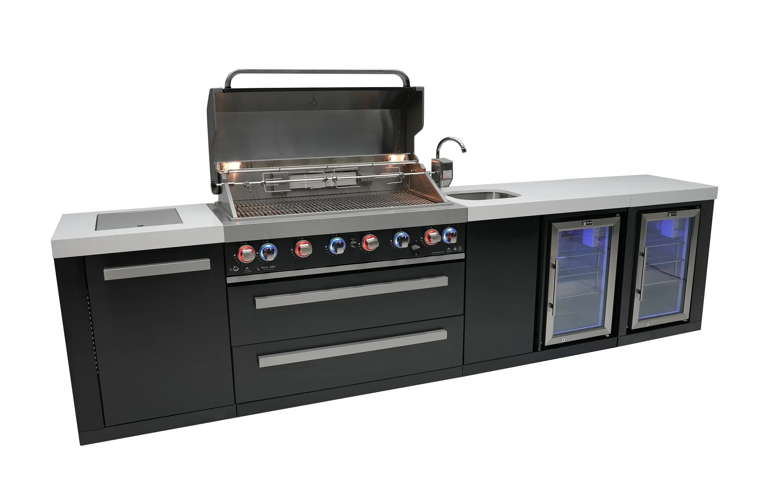 805 Black Stainless Steel Island With A Beverage Center And Fridge Cabinet MAI805BSSBEVFC