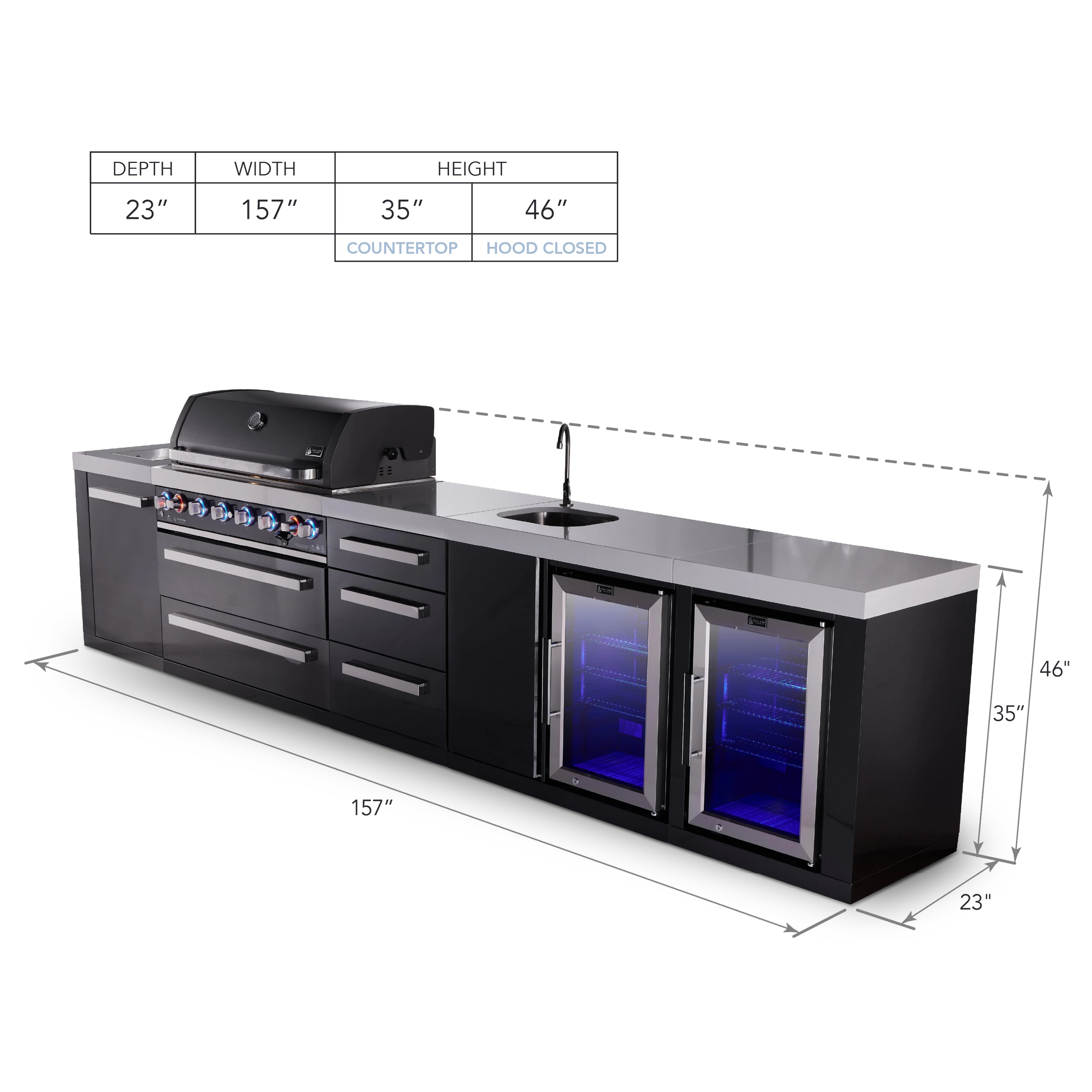 6-burner Black Series Outdoor Kitchen Island With Beverage Center, Fridge And 3-drawer Cabinet MAI805BSSBEVFCDR