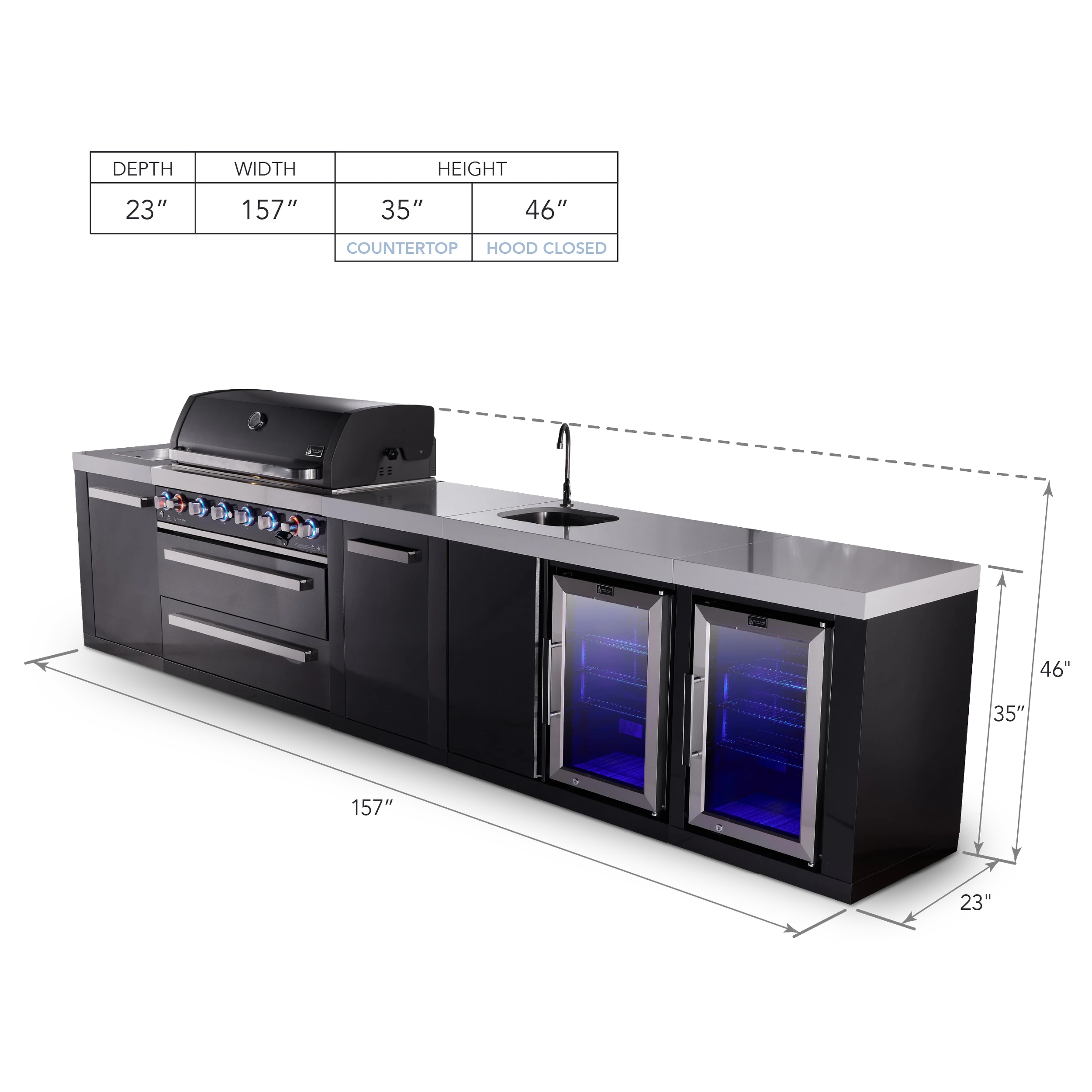 6-burner Black Series Outdoor Kitchen Island With Beverage Center, Corner Fridge Module & Extra Storage Cabinet MAI805BSSBEVFCXL