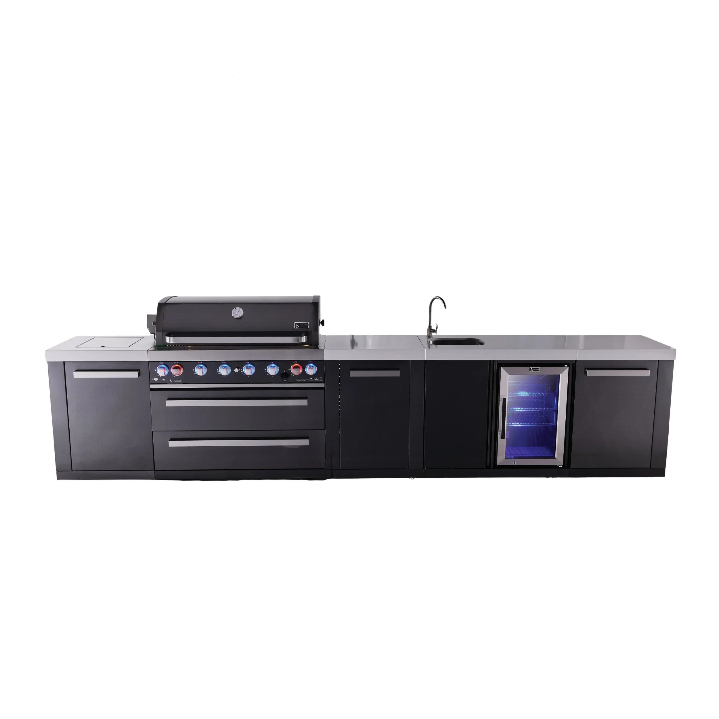 6-burner Black Series Outdoor Kitchen Island With Beverage Center & Xl Storage Cabinet MAI805BSSBEVXL