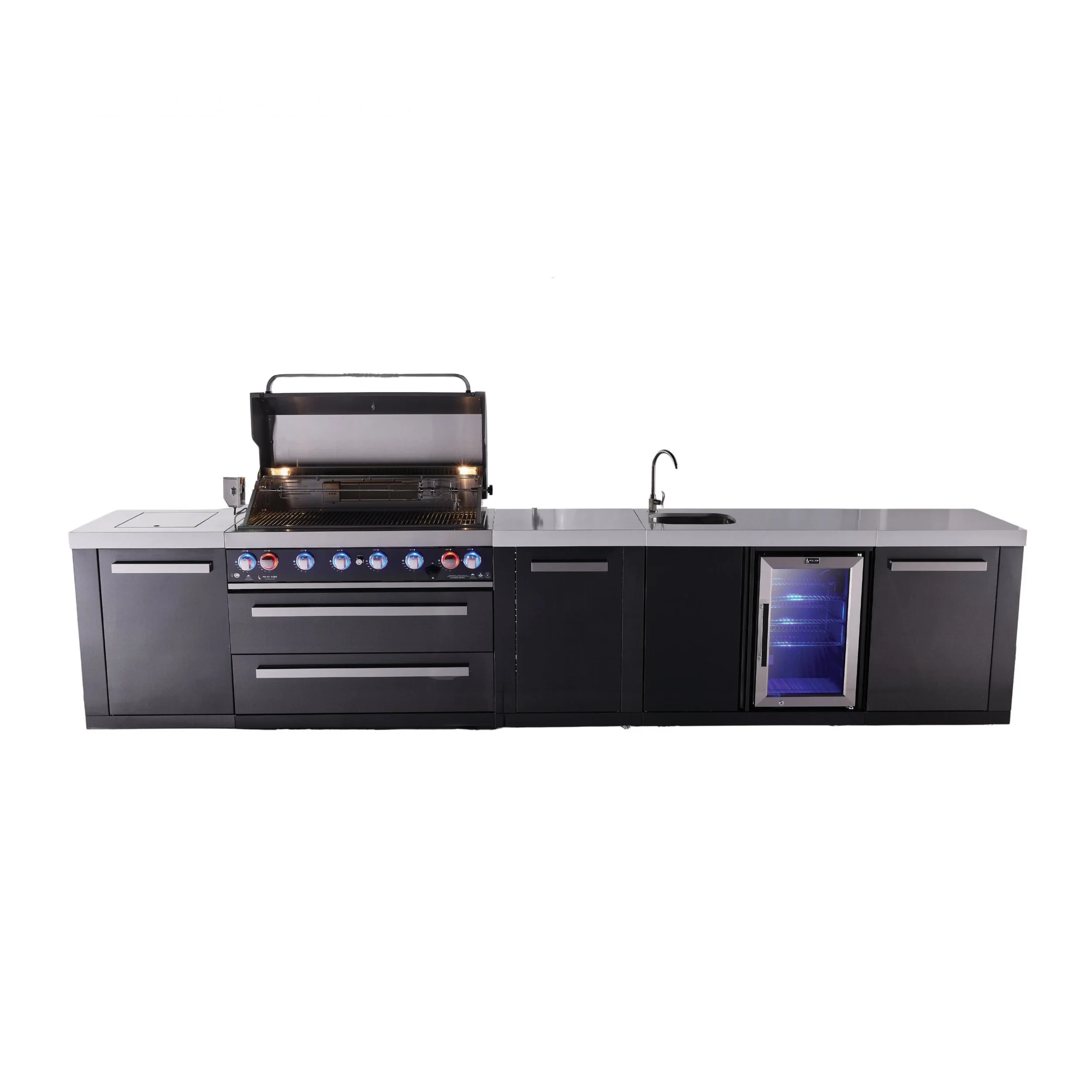 6-burner Black Series Outdoor Kitchen Island With Beverage Center & Xl Storage Cabinet MAI805BSSBEVXL