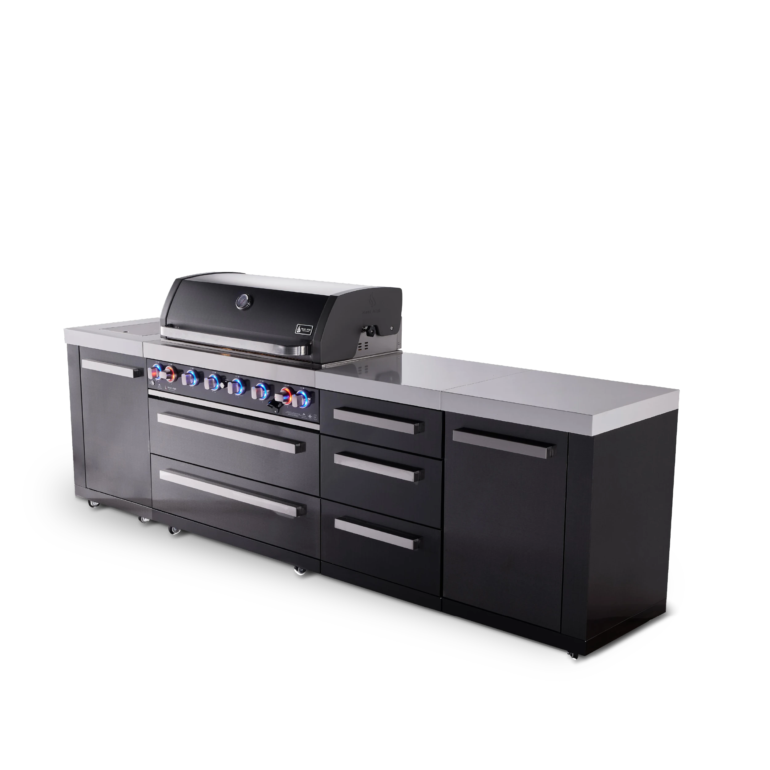 6-burner Black Series Outdoor Kitchen Island With Extra Drawer Slides Cabinet MAI805BSSDR