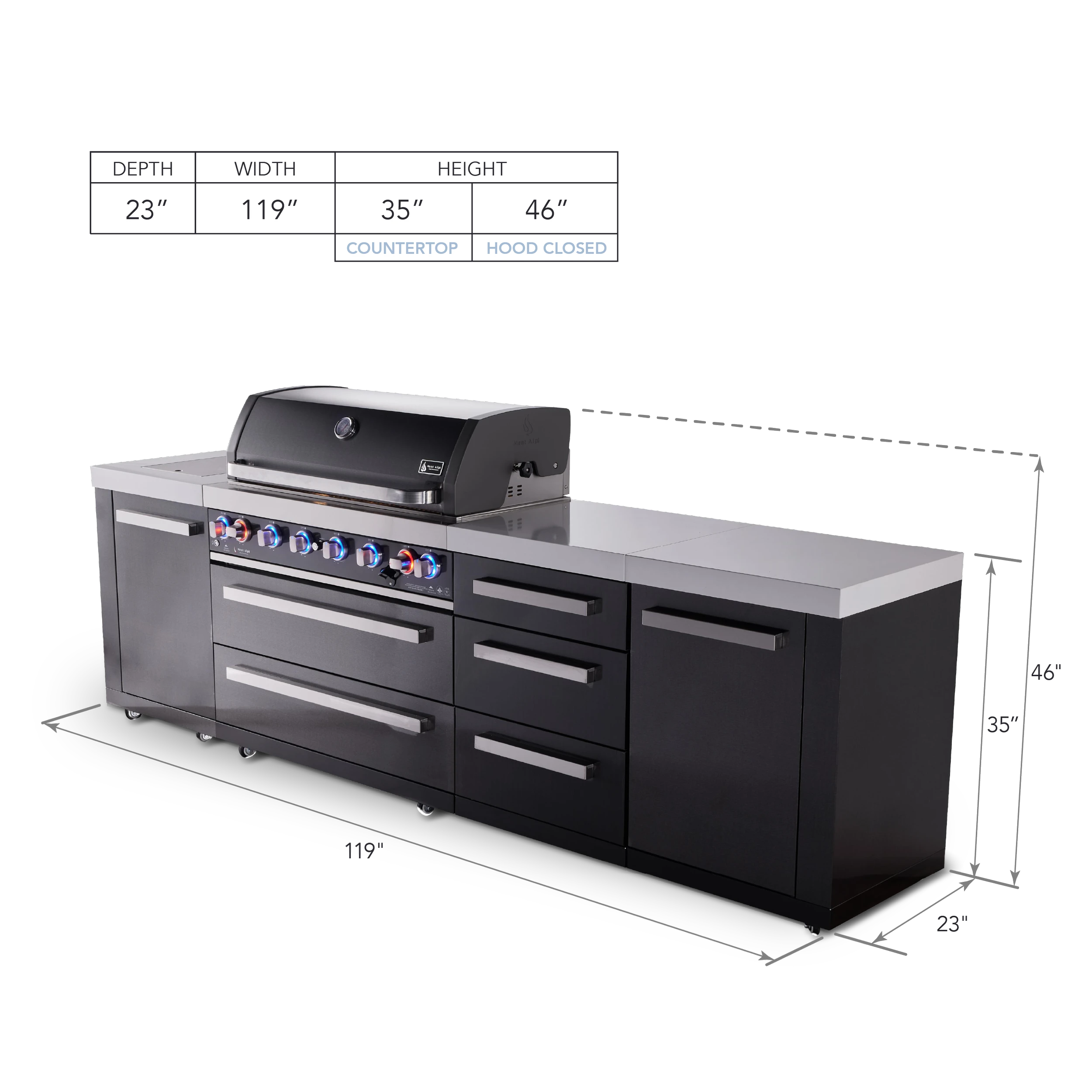 6-burner Black Series Outdoor Kitchen Island With Extra Drawer Slides Cabinet MAI805BSSDR