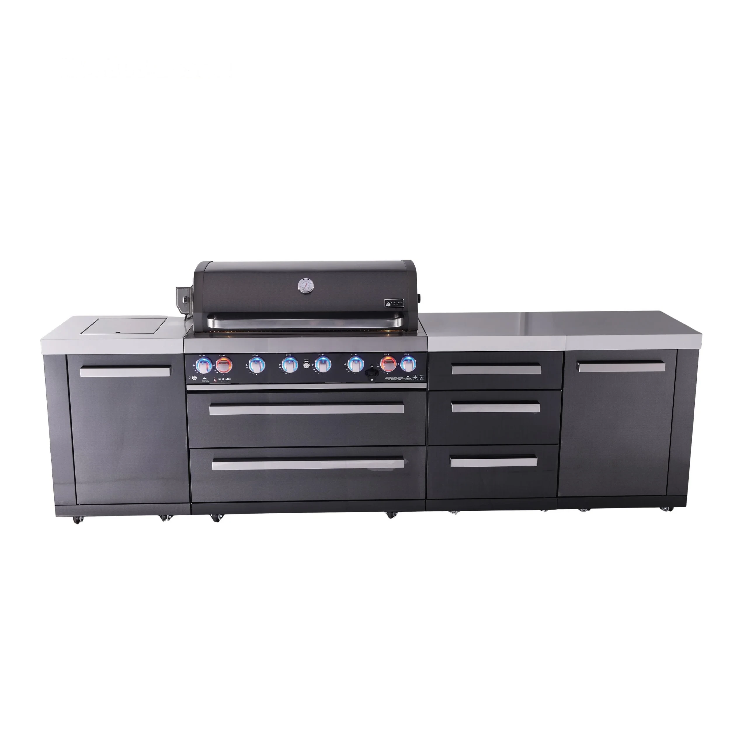 6-burner Black Series Outdoor Kitchen Island With Extra Drawer Slides Cabinet MAI805BSSDR