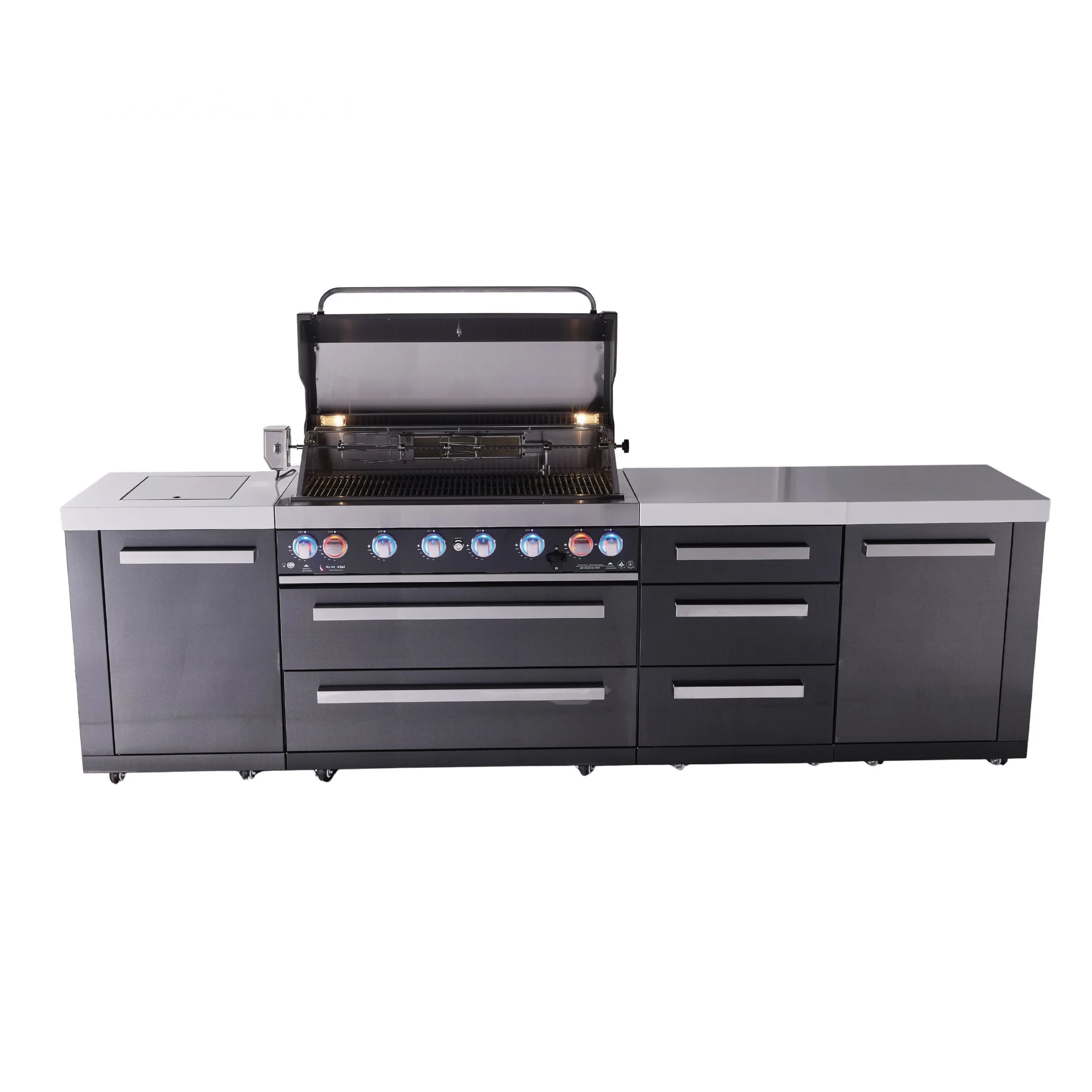 6-burner Black Series Outdoor Kitchen Island With Extra Drawer Slides Cabinet MAI805BSSDR