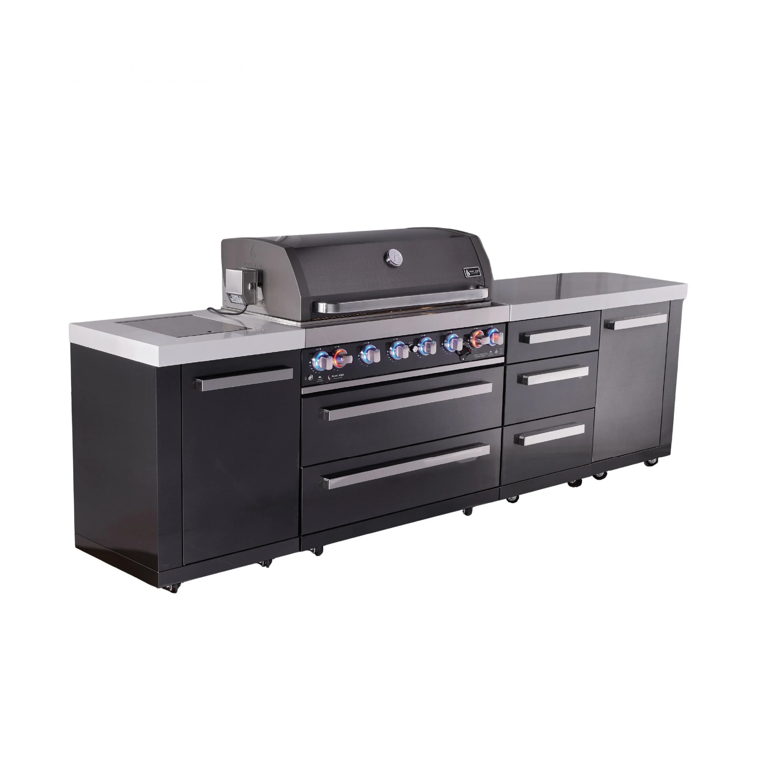 6-burner Black Series Outdoor Kitchen Island With Extra Drawer Slides Cabinet MAI805BSSDR