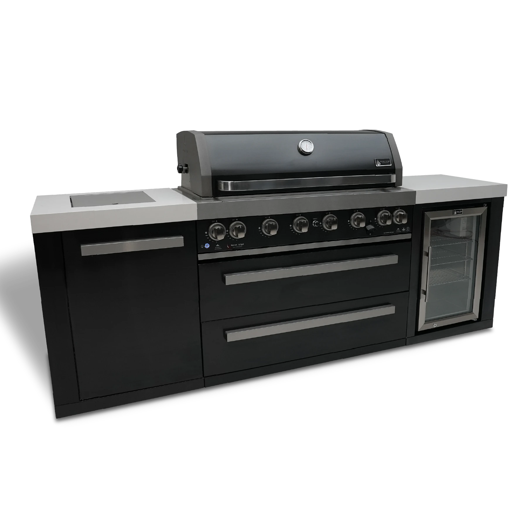 805 Black Stainless Steel Island With A Fridge Cabinet MAI805BSSFC
