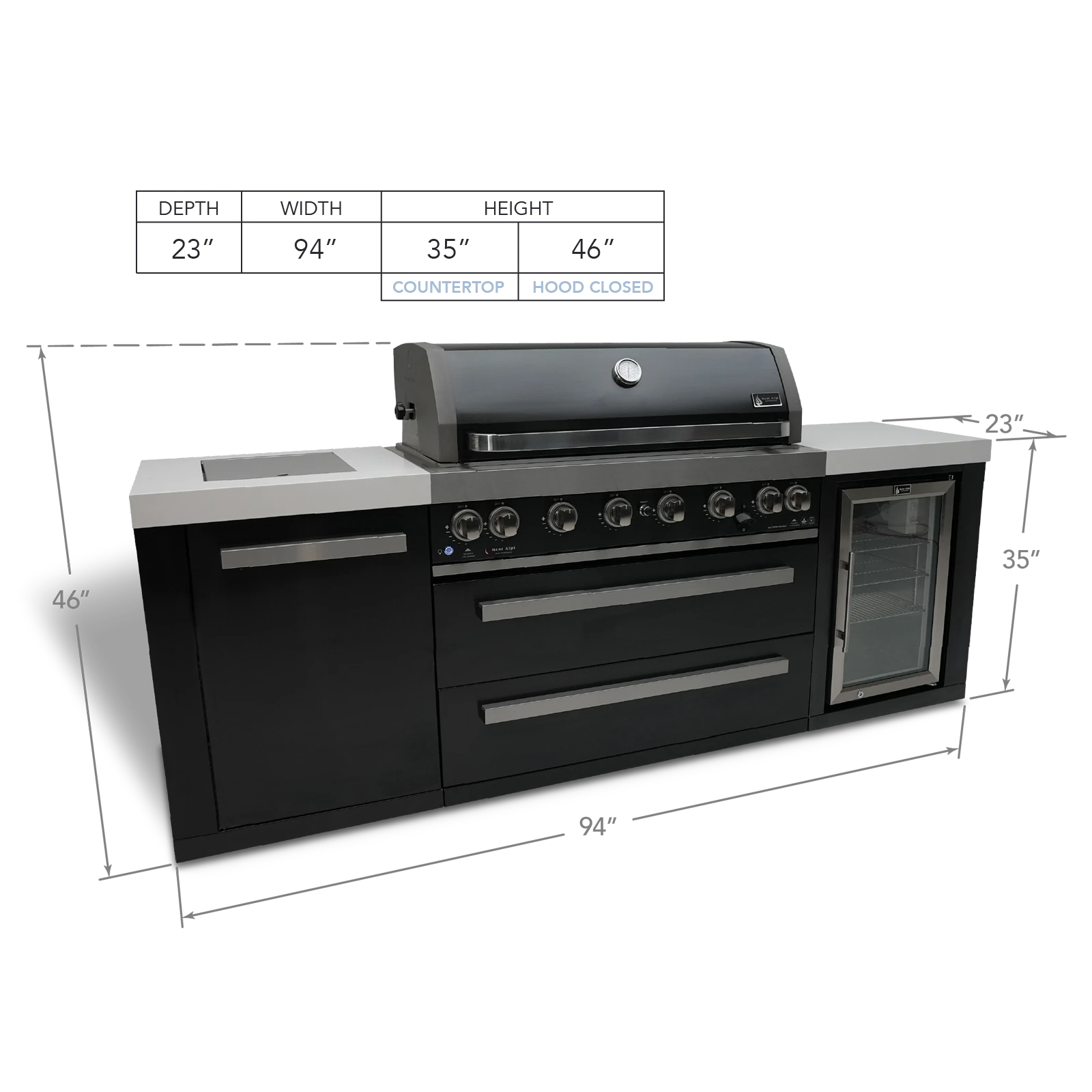 805 Black Stainless Steel Island With A Fridge Cabinet MAI805BSSFC