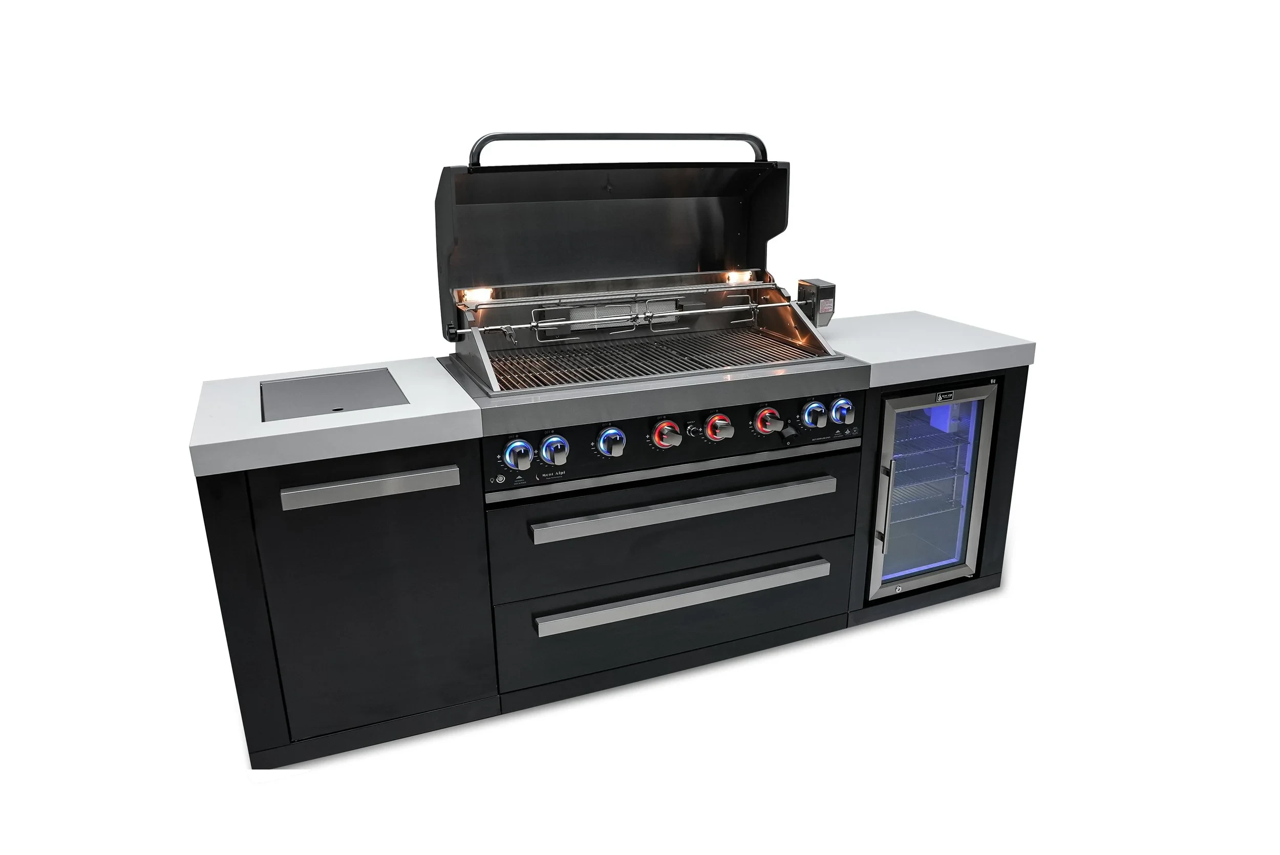 805 Black Stainless Steel Island With A Fridge Cabinet MAI805BSSFC