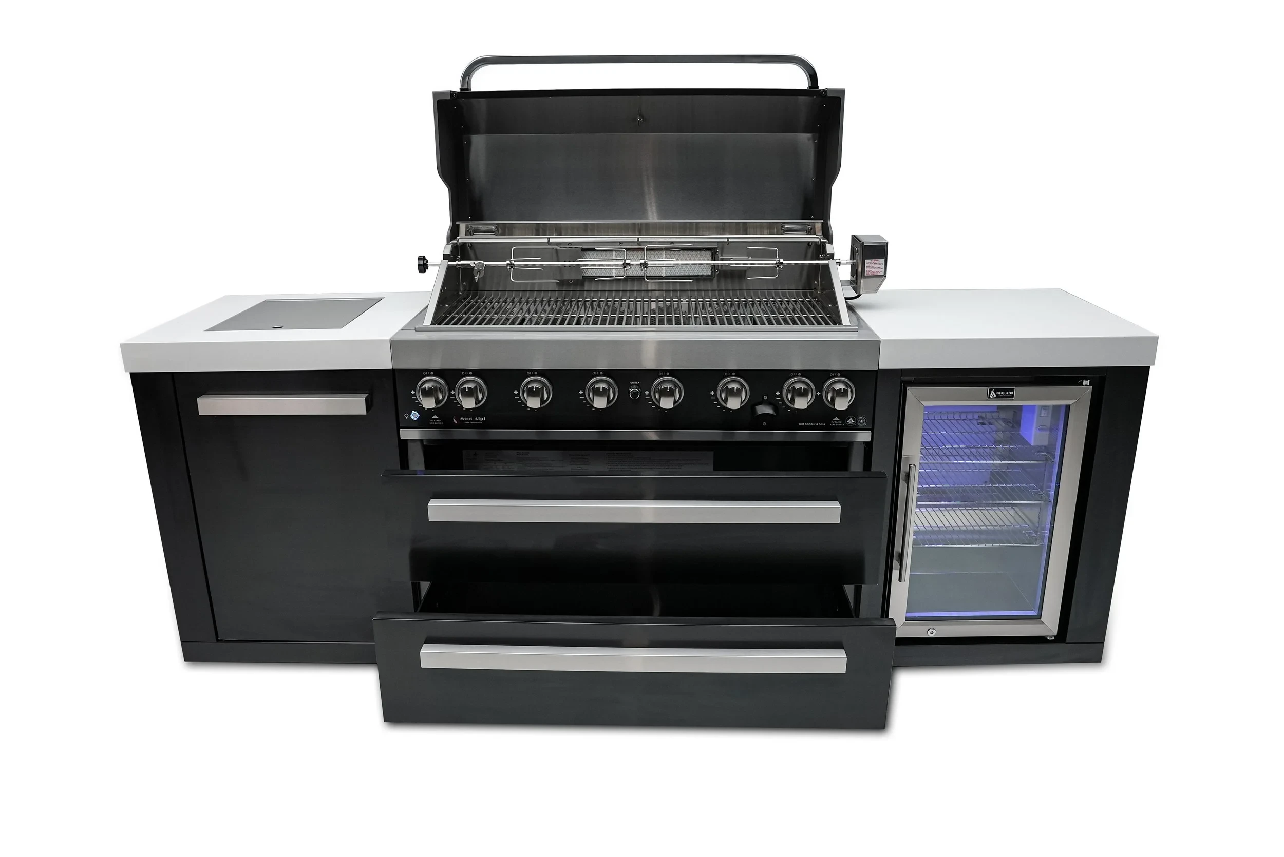 805 Black Stainless Steel Island With A Fridge Cabinet MAI805BSSFC