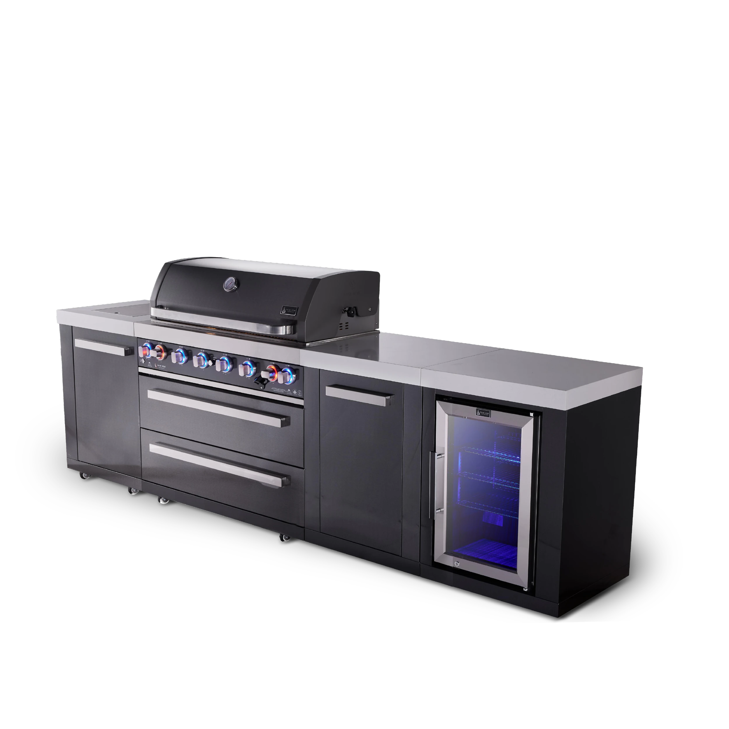 6-burner Black Series Outdoor Kitchen Island With Fridge Module And Xl Extra Cabinet MAI805BSSFCXL