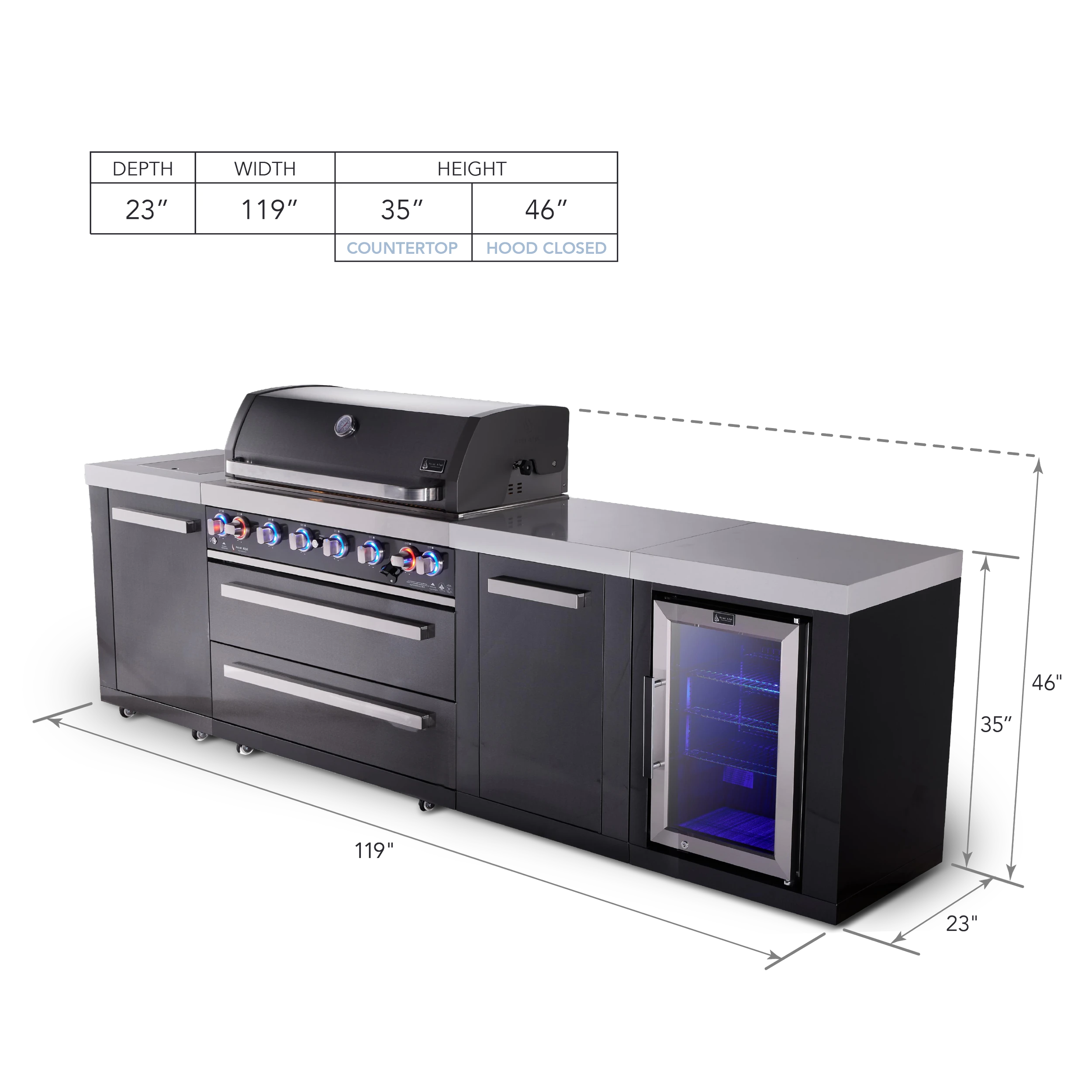 6-burner Black Series Outdoor Kitchen Island With Fridge Module And Xl Extra Cabinet MAI805BSSFCXL