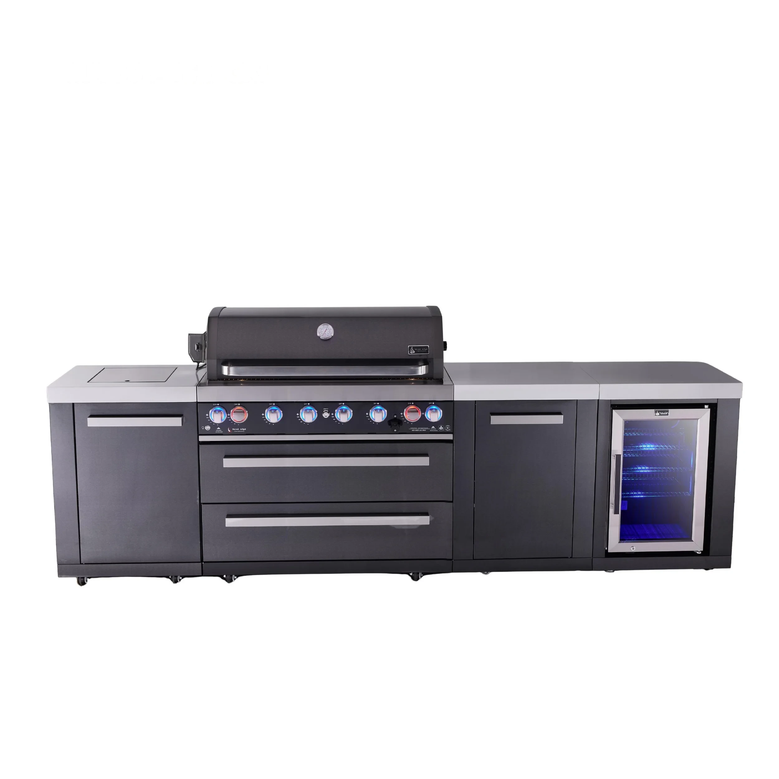6-burner Black Series Outdoor Kitchen Island With Fridge Module And Xl Extra Cabinet MAI805BSSFCXL