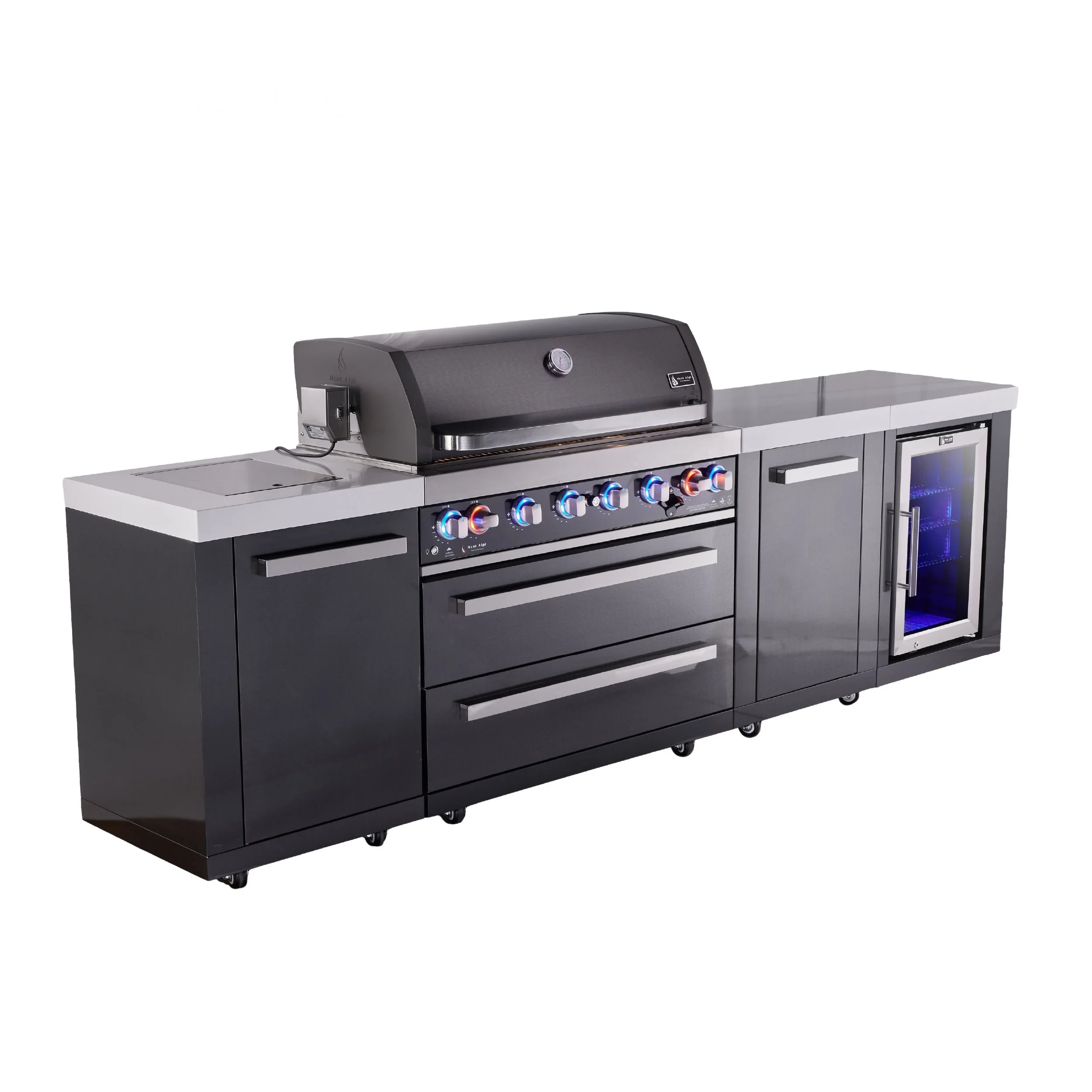 6-burner Black Series Outdoor Kitchen Island With Fridge Module And Xl Extra Cabinet MAI805BSSFCXL