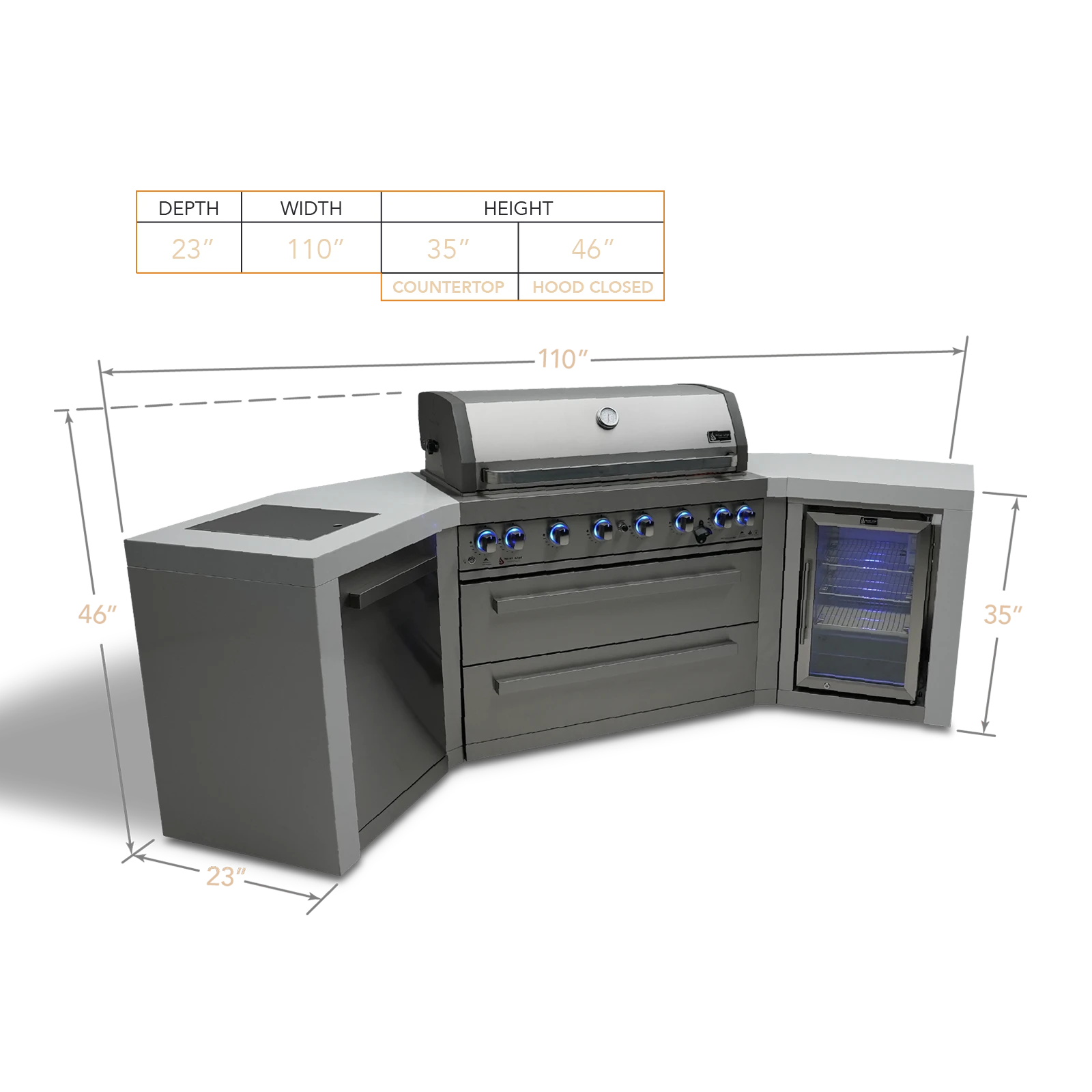 6-burner Deluxe Island With 45-degree Corners And A Fridge Cabinet MAI805D45FC