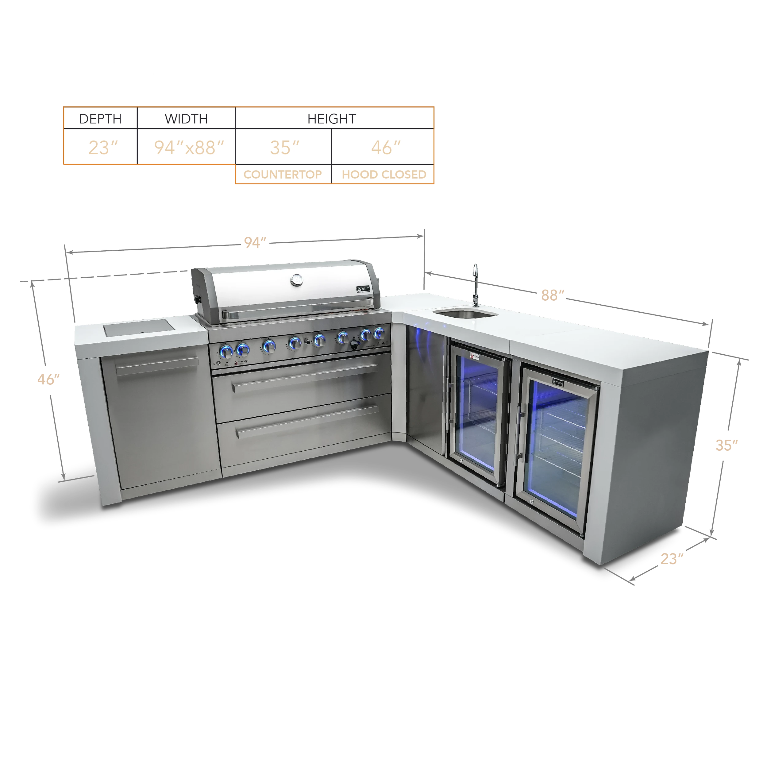 6-burner Deluxe Island With A 90-degree Corner, Beverage Center And Fridge Cabinet MAI805D90BEVFC