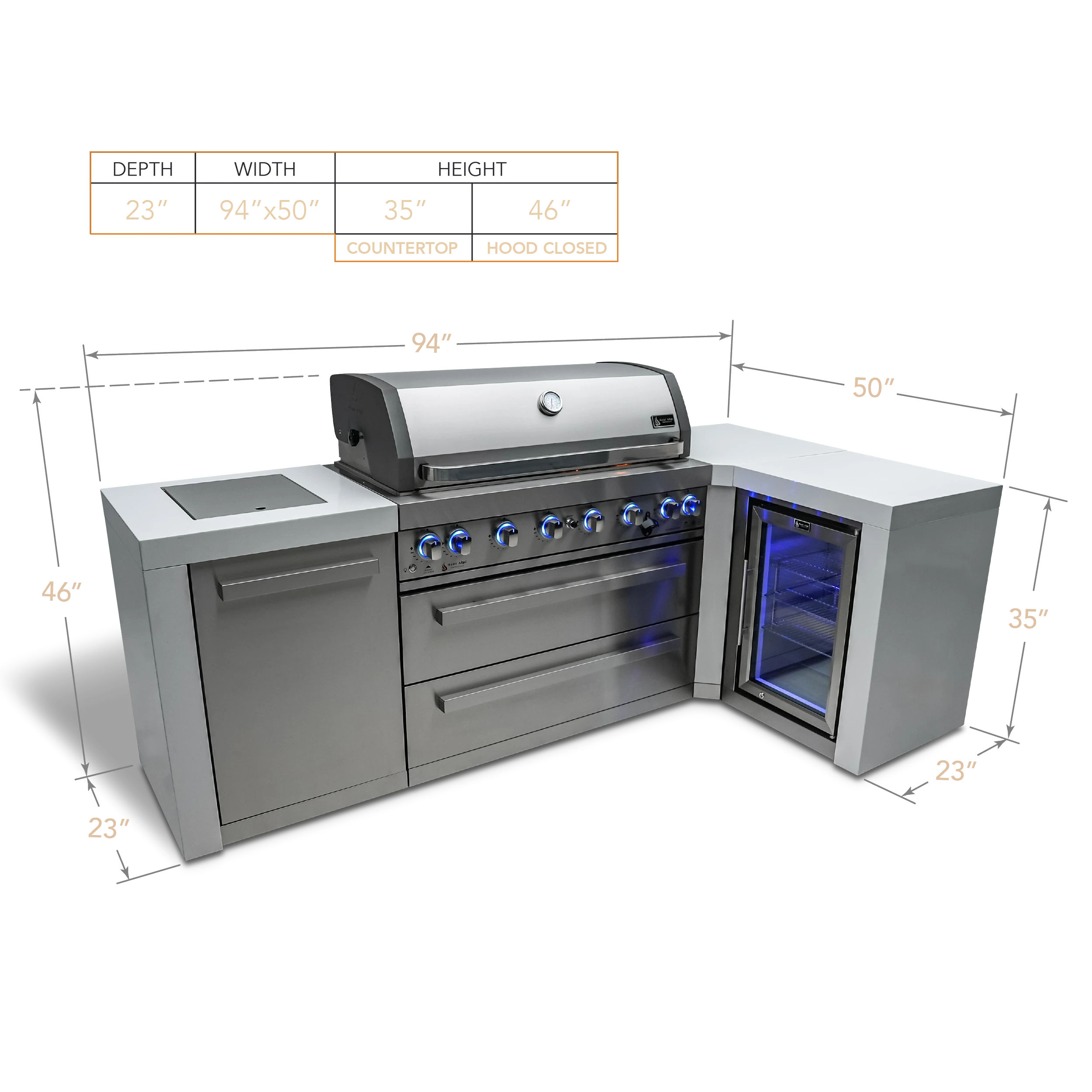 6-burner Deluxe Island With A 90-degree Corner And A Fridge Cabinet MAI805D90FC