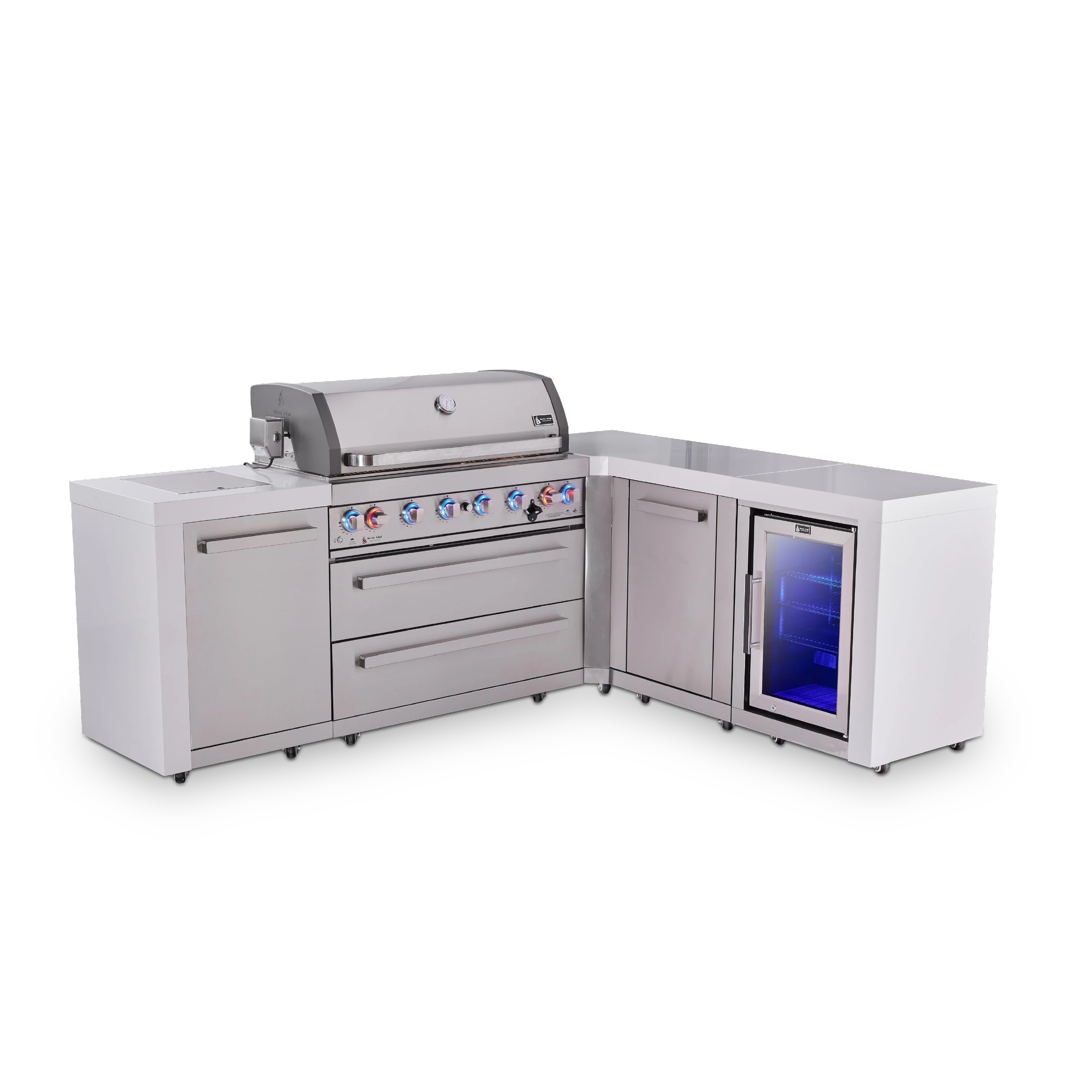 6-burner L-shaped Deluxe Series Outdoor Kitchen Island With Fridge And Extra Storage Cabinet Module MAI805D90FCXL