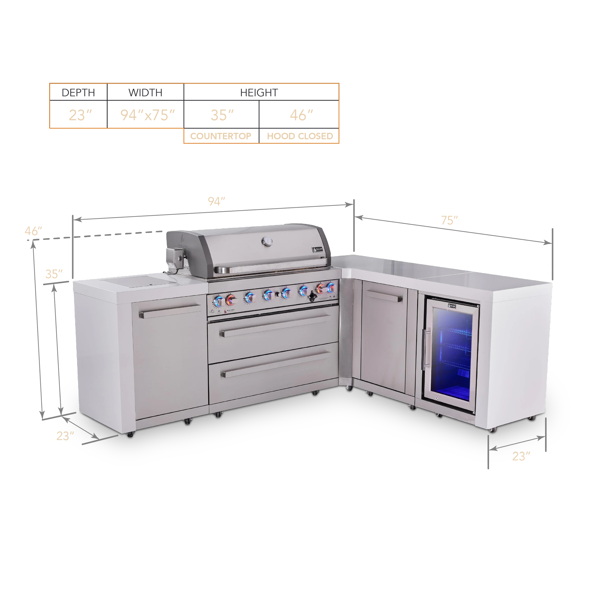 6-burner L-shaped Deluxe Series Outdoor Kitchen Island With Fridge And Extra Storage Cabinet Module MAI805D90FCXL