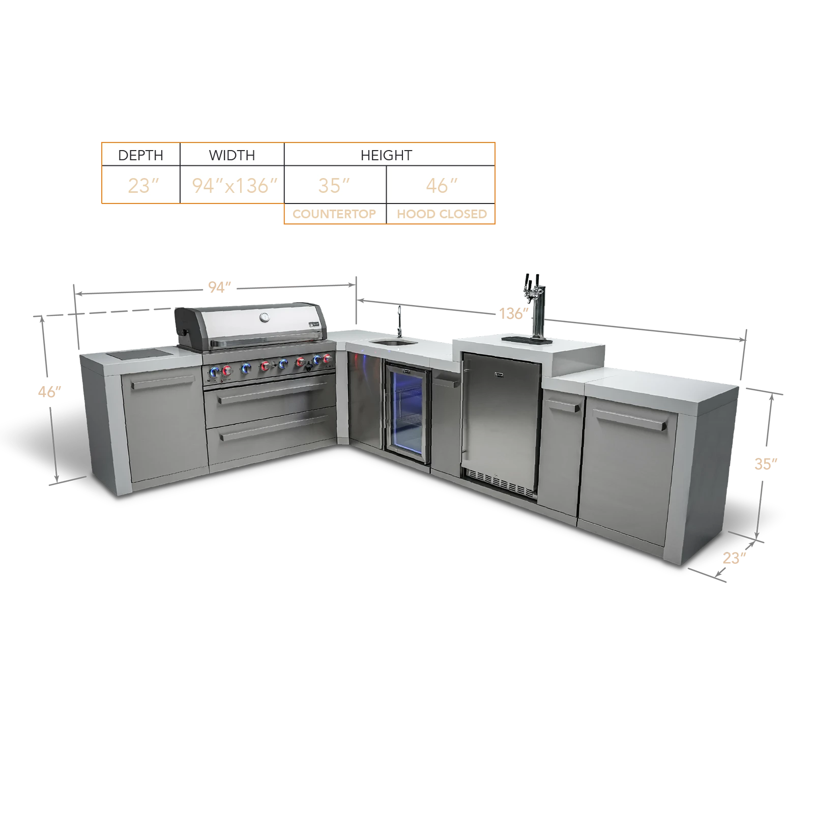 6-burner Deluxe Island With A 90-degree Corner, Kegerator And Beverage Center MAI805D90KEGBEV
