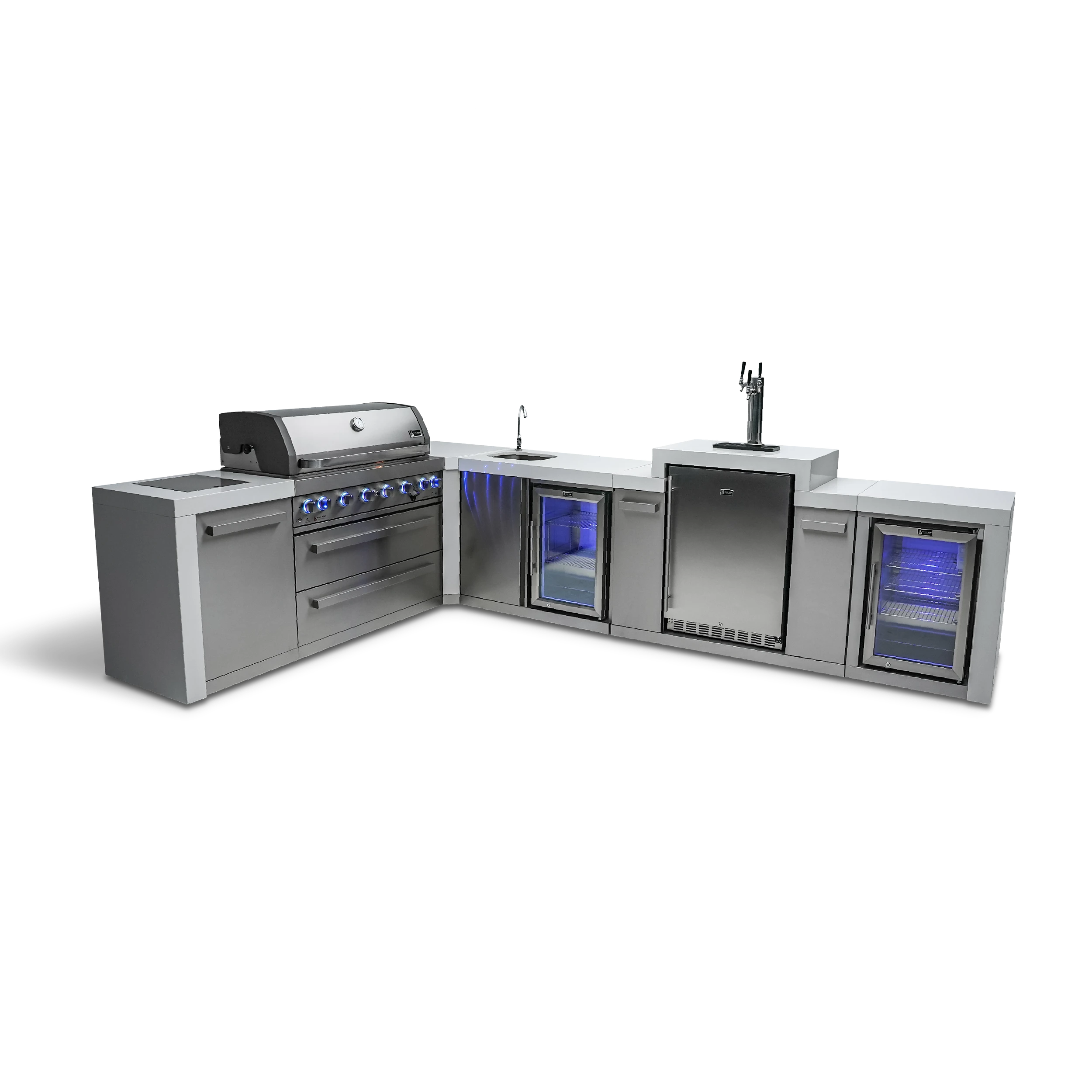 6-burner Deluxe Island With A 90-degree Corner, Kegerator, Beverage Center And Fridge Cabinet MAI805D90KEGBEVFC