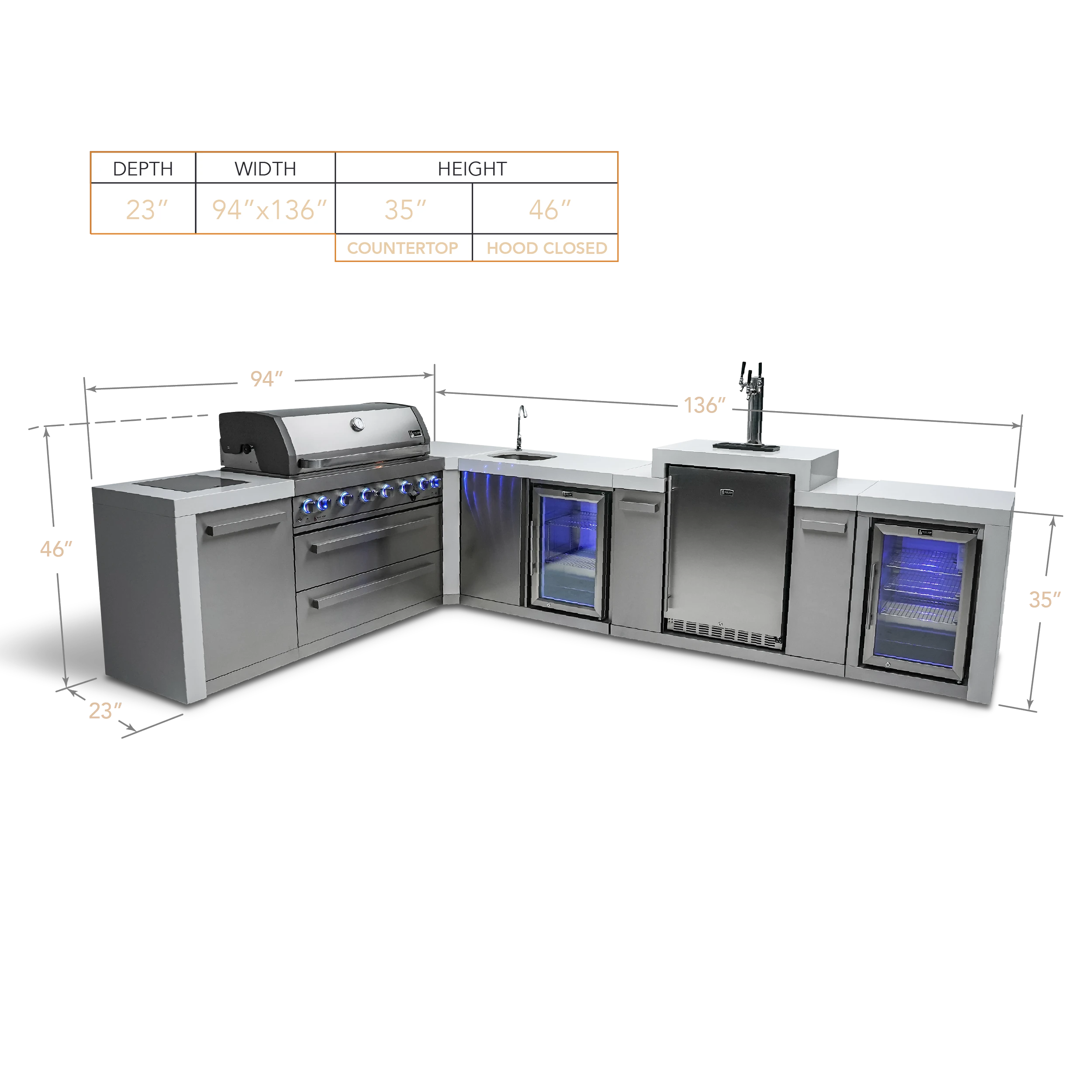6-burner Deluxe Island With A 90-degree Corner, Kegerator, Beverage Center And Fridge Cabinet MAI805D90KEGBEVFC
