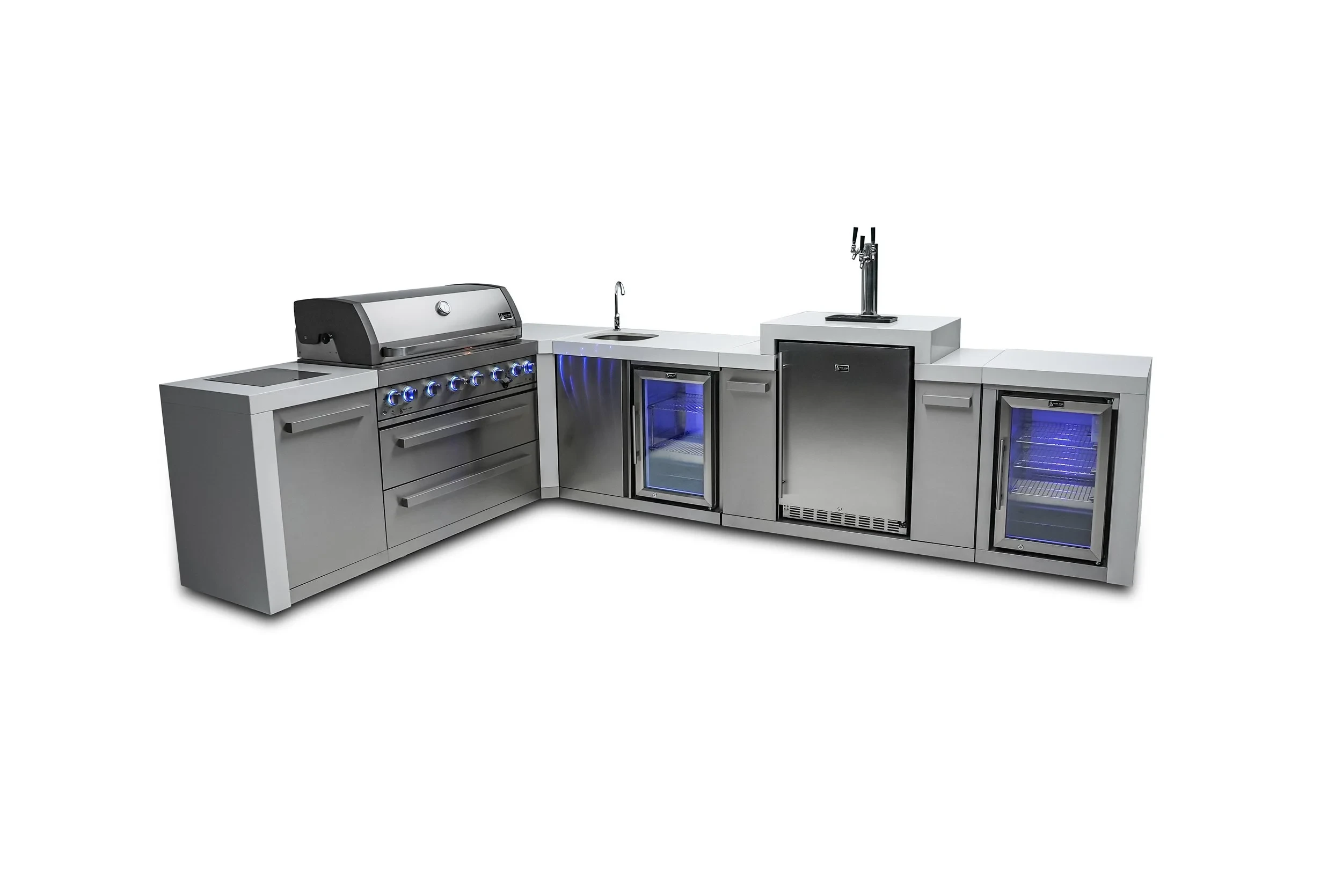 6-burner Deluxe Island With A 90-degree Corner, Kegerator, Beverage Center And Fridge Cabinet MAI805D90KEGBEVFC