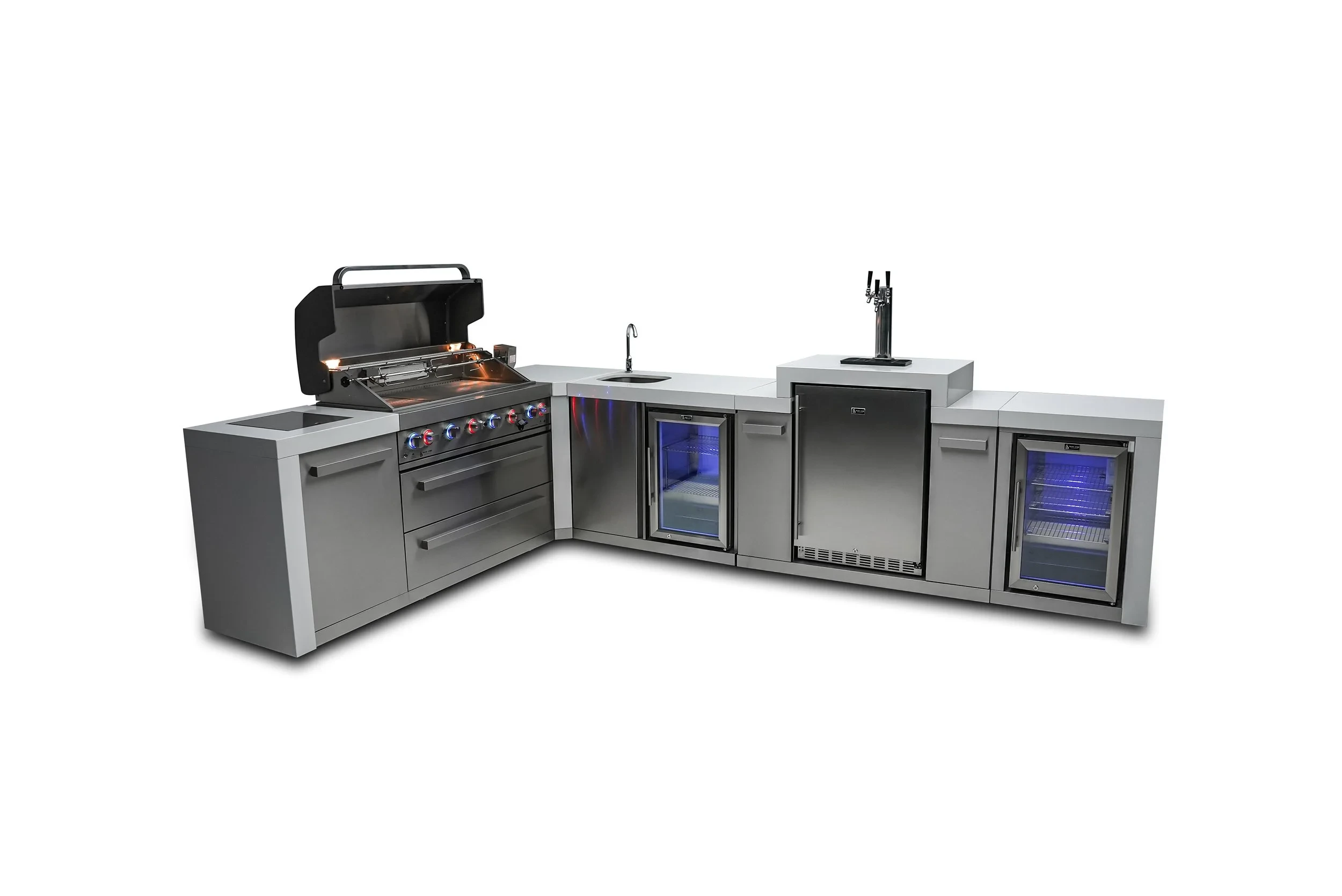 6-burner Deluxe Island With A 90-degree Corner, Kegerator, Beverage Center And Fridge Cabinet MAI805D90KEGBEVFC
