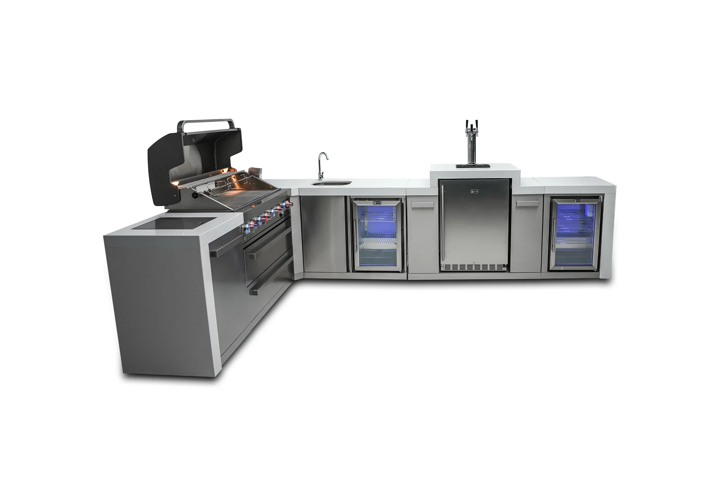 6-burner Deluxe Island With A 90-degree Corner, Kegerator, Beverage Center And Fridge Cabinet MAI805D90KEGBEVFC