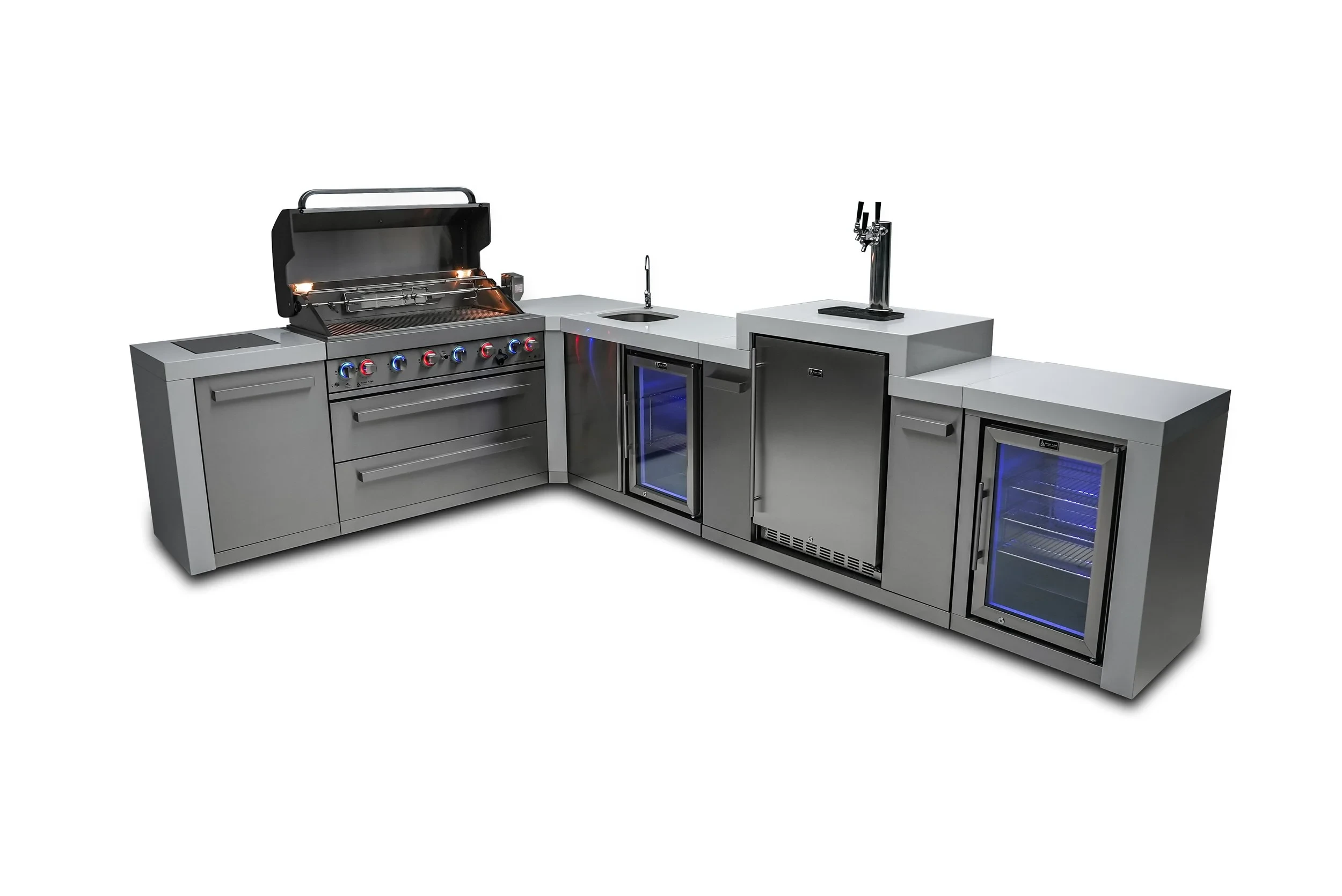 6-burner Deluxe Island With A 90-degree Corner, Kegerator, Beverage Center And Fridge Cabinet MAI805D90KEGBEVFC