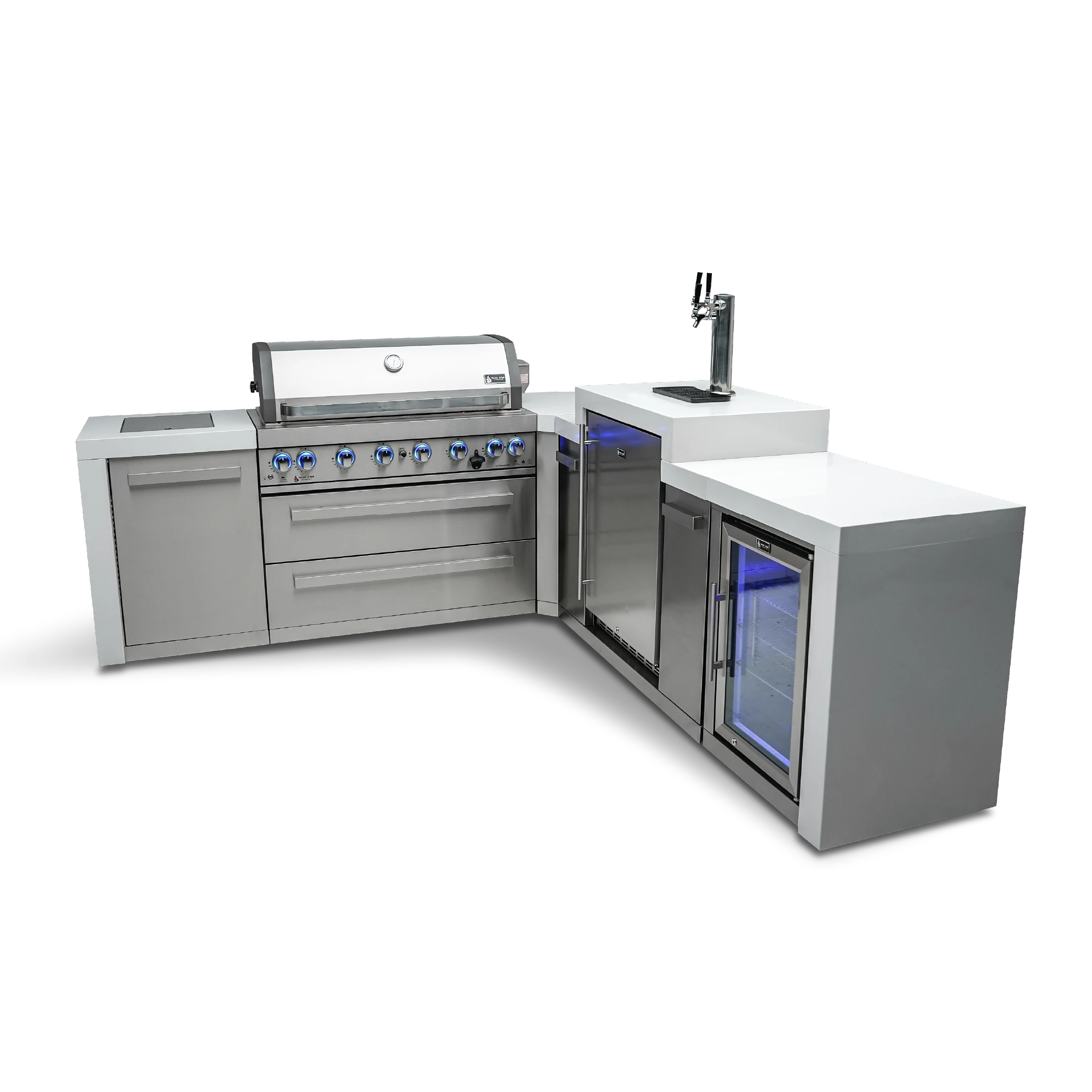 6-burner Deluxe Island With A 90-degree Corner, Kegerator And Fridge Cabinet MAI805D90KEGFC