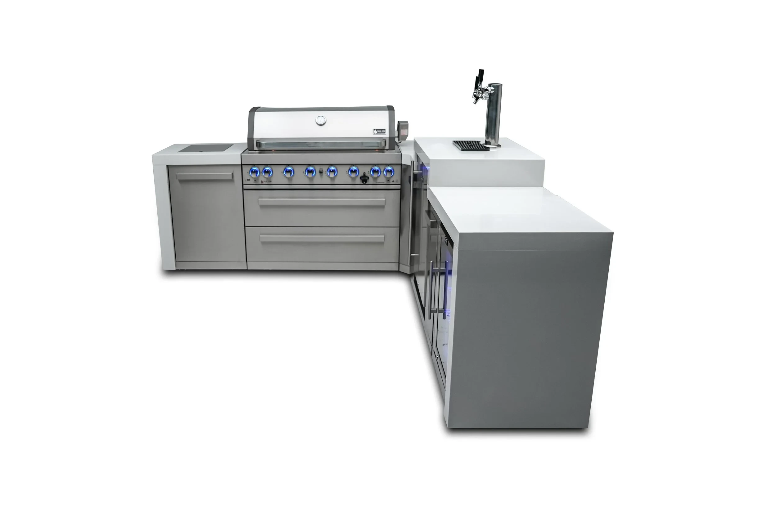 6-burner Deluxe Island With A 90-degree Corner, Kegerator And Fridge Cabinet MAI805D90KEGFC