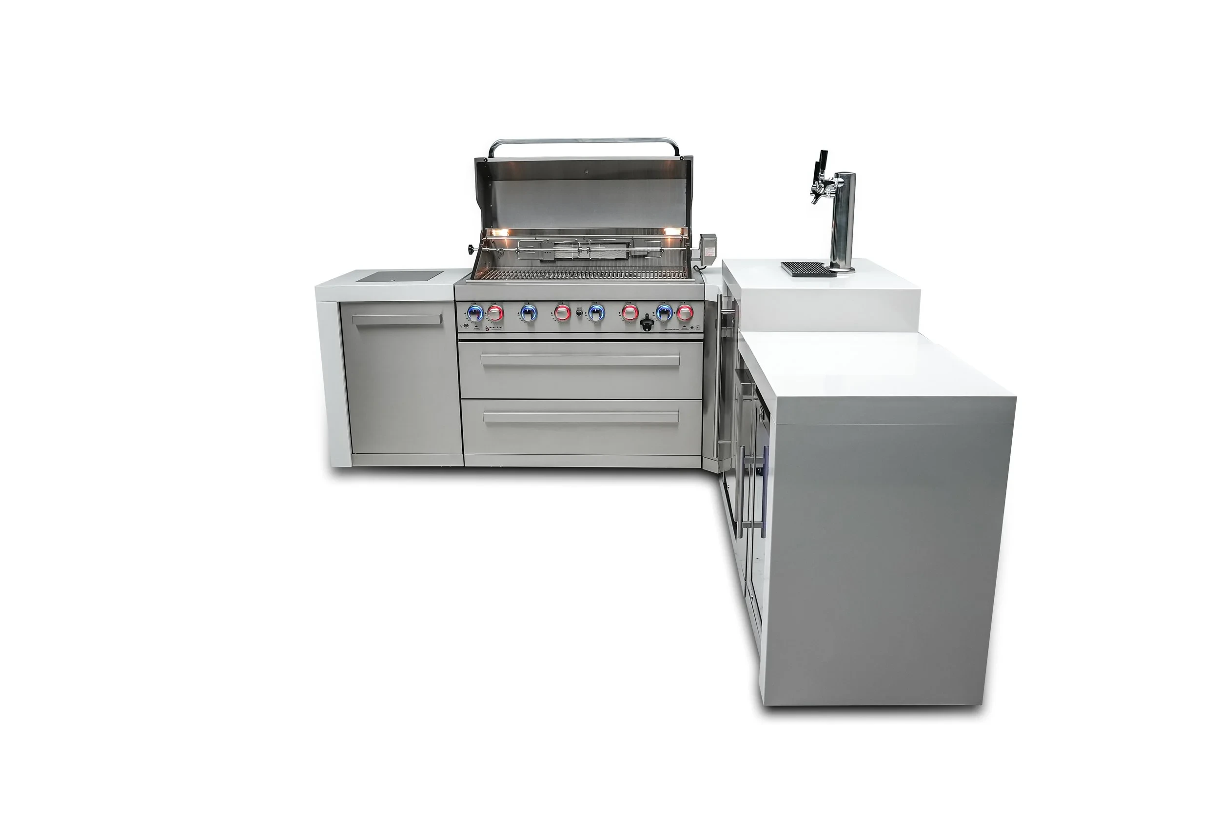 6-burner Deluxe Island With A 90-degree Corner, Kegerator And Fridge Cabinet MAI805D90KEGFC