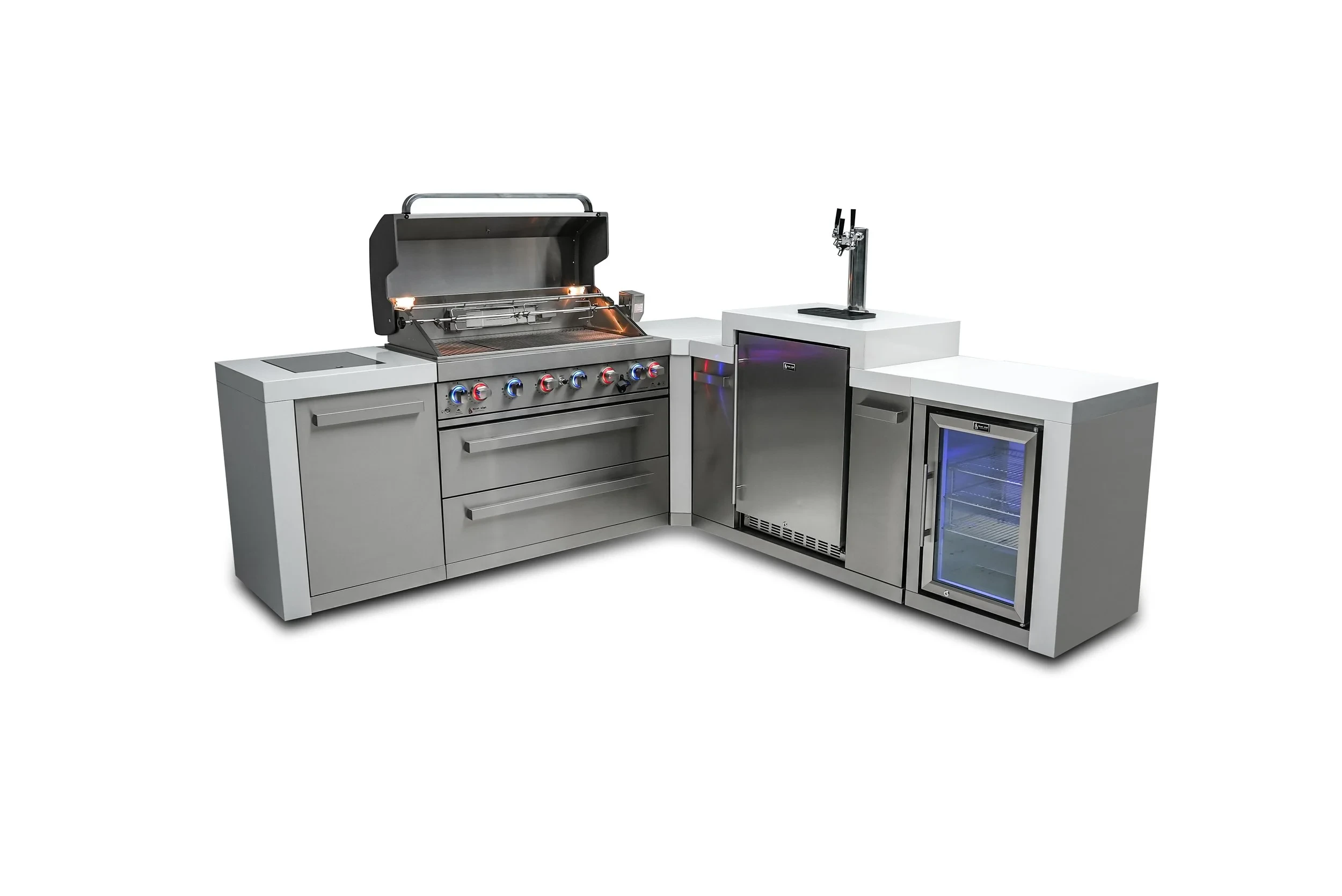 6-burner Deluxe Island With A 90-degree Corner, Kegerator And Fridge Cabinet MAI805D90KEGFC