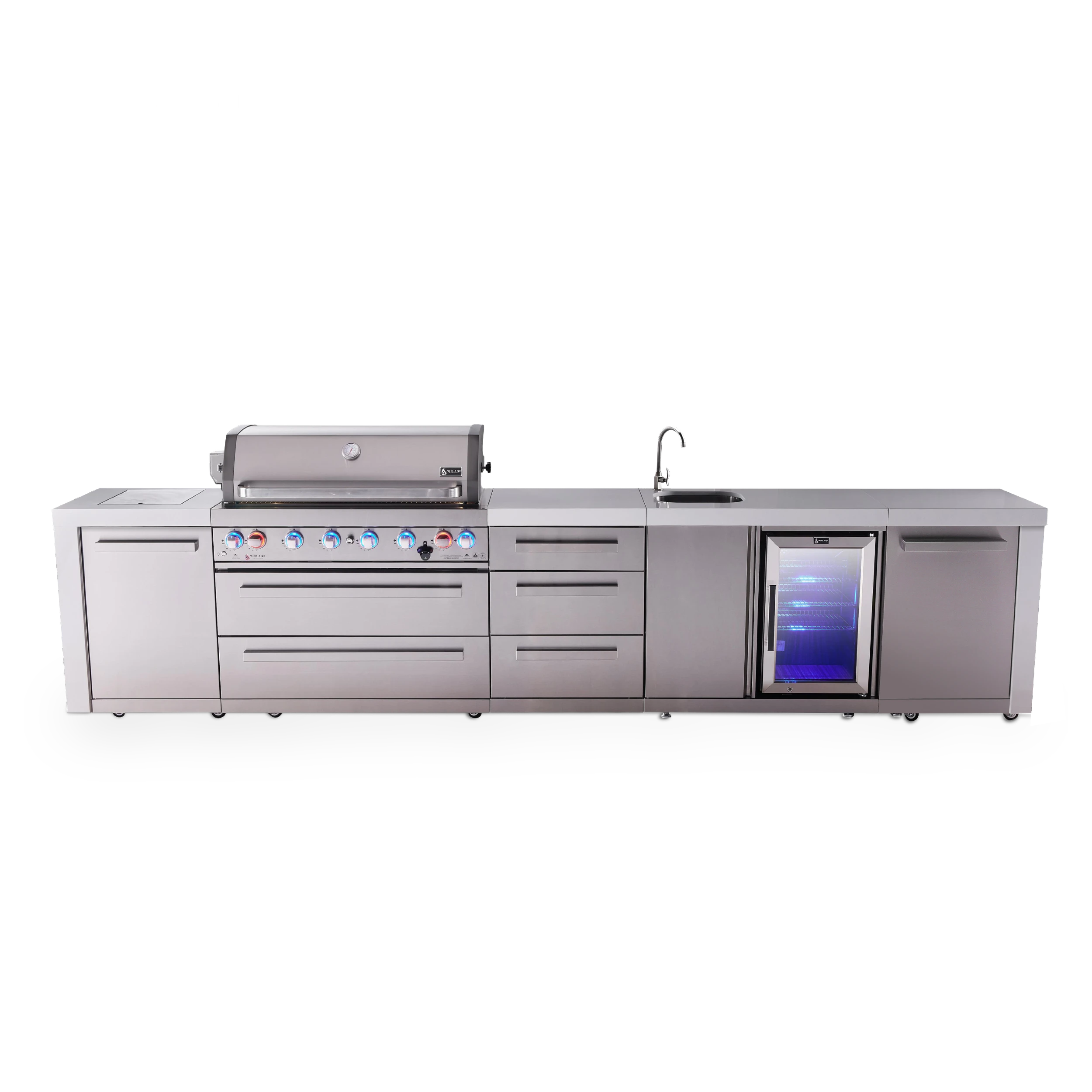 6-burner Deluxe Series Outdoor Kitchen Island With Beverage Center And Extra Storage Drawer Slides MAI805DBEVDR