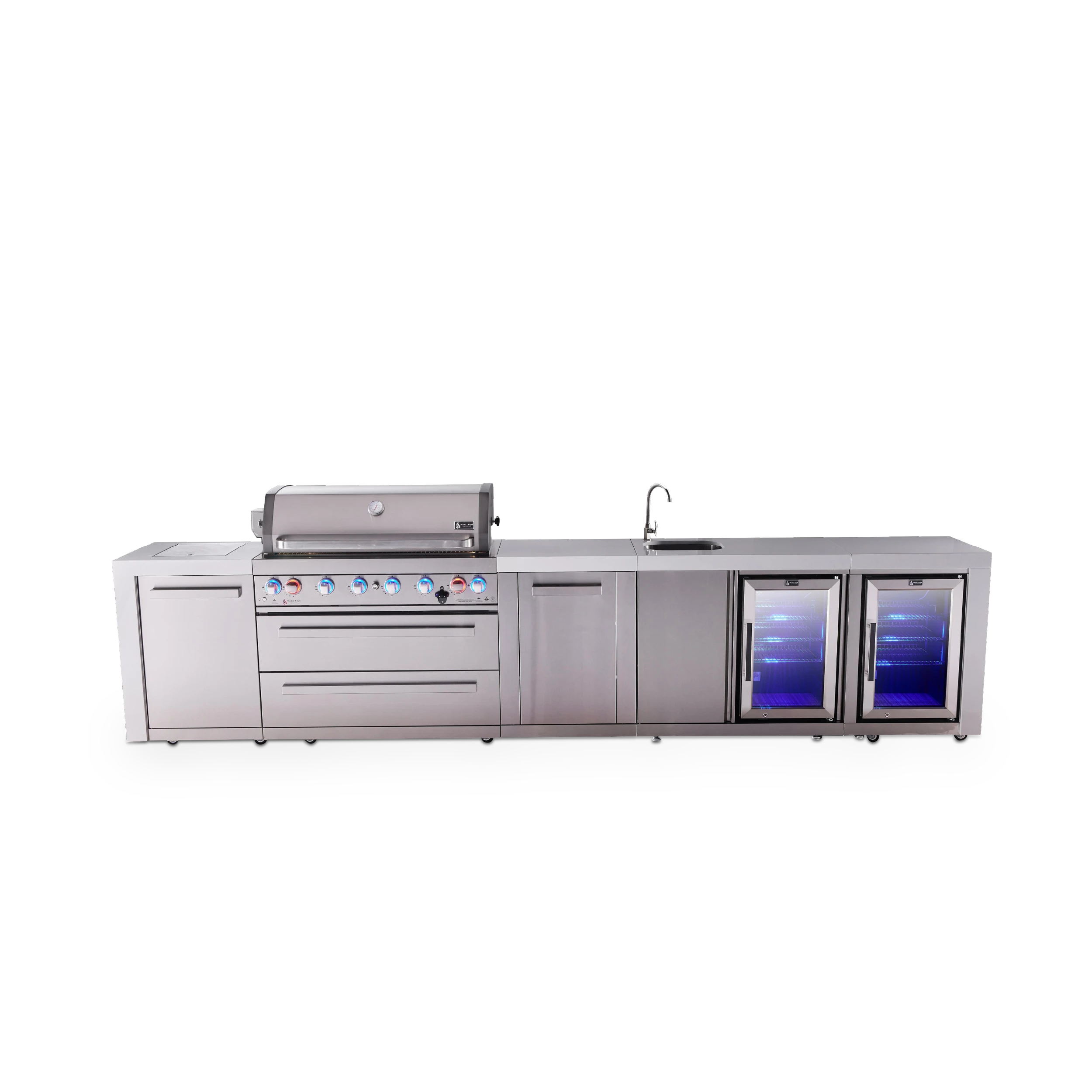 6-burner Deluxe Series Outdoor Kitchen Island With Beverage Center, Deluxe Fridge Module And Xl Extra Storage Cabinet MAI805DBEVFCXL