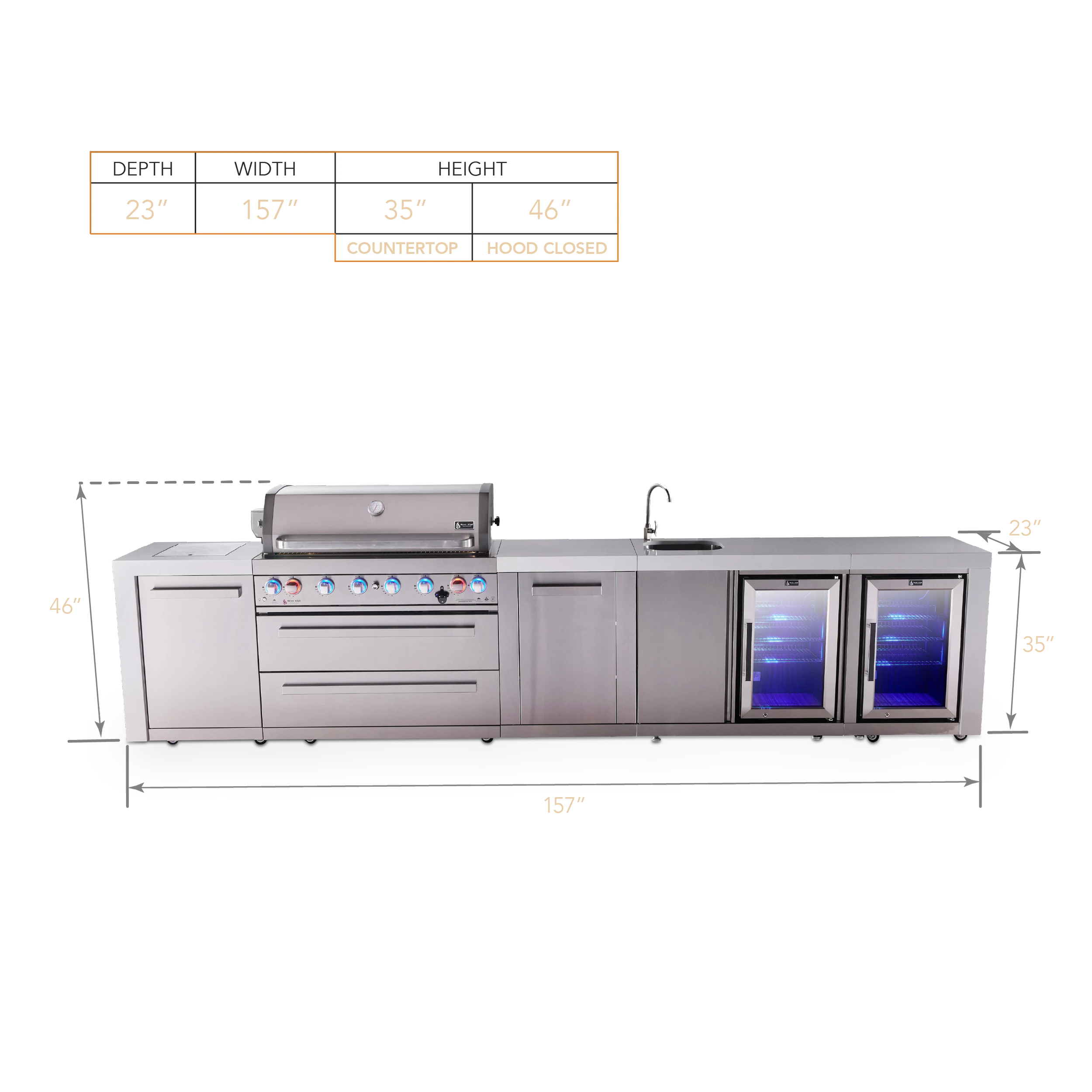 6-burner Deluxe Series Outdoor Kitchen Island With Beverage Center, Deluxe Fridge Module And Xl Extra Storage Cabinet MAI805DBEVFCXL