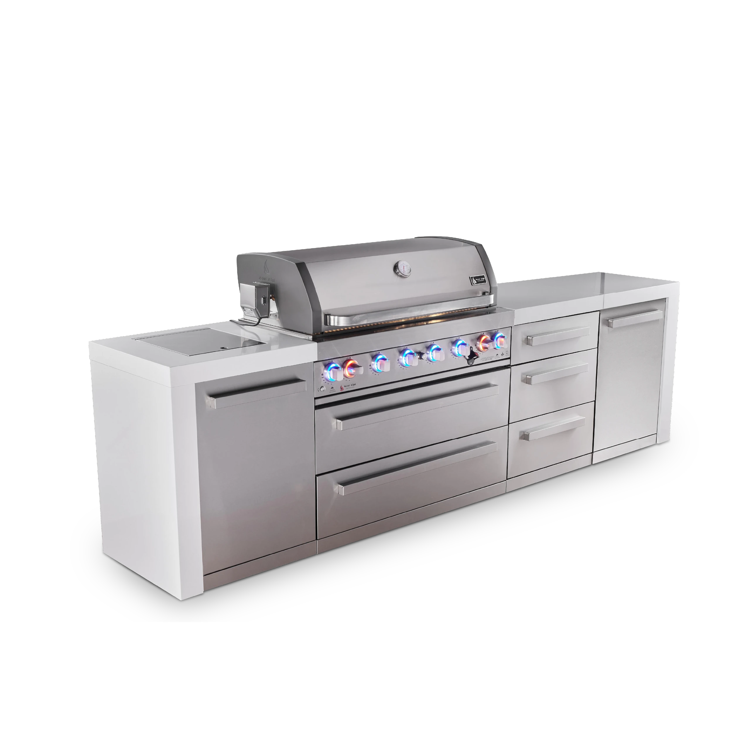 6-burner Deluxe Series Outdoor Kitchen Island With Extra Drawer Slides Cabinet Module MAI805DDR