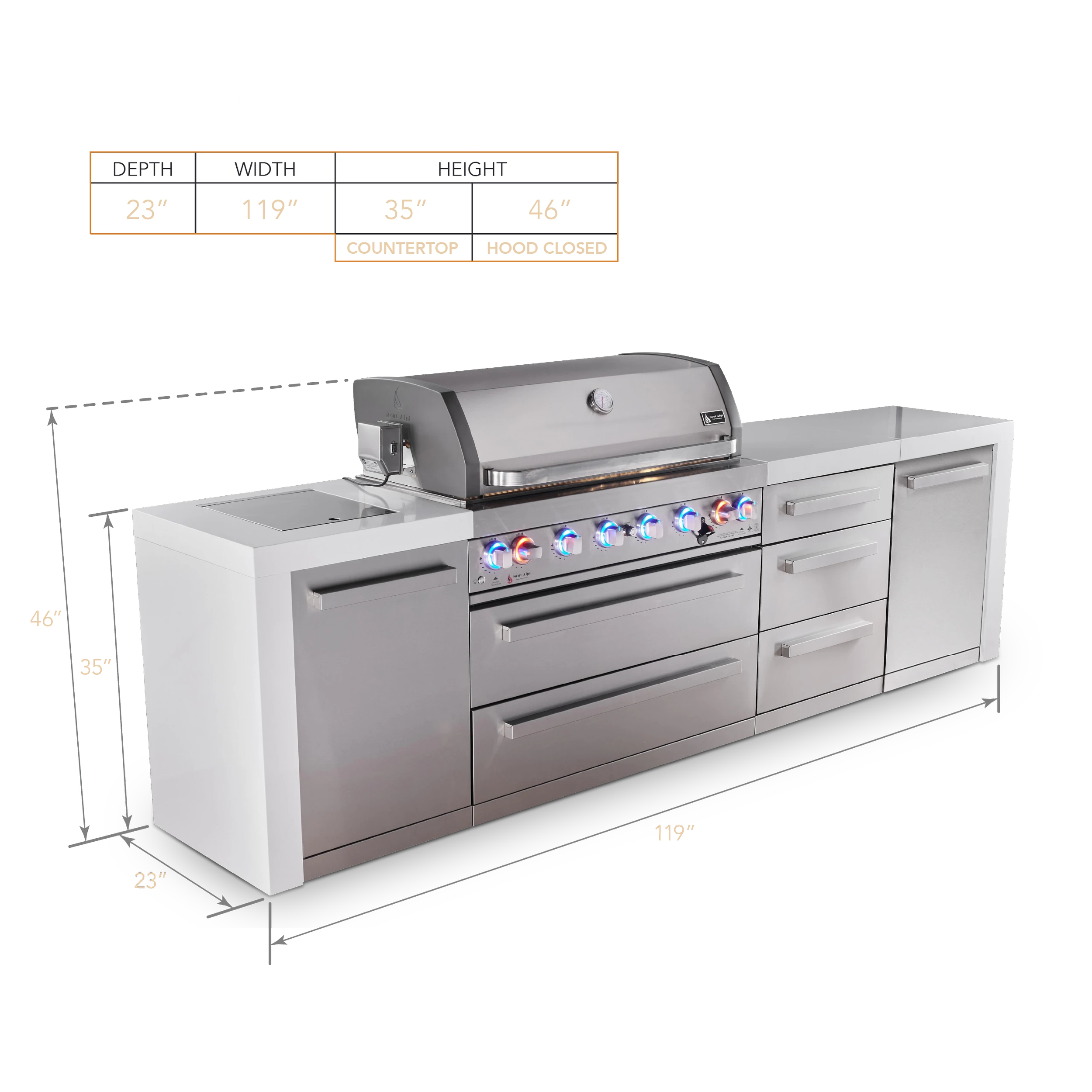 6-burner Deluxe Series Outdoor Kitchen Island With Extra Drawer Slides Cabinet Module MAI805DDR