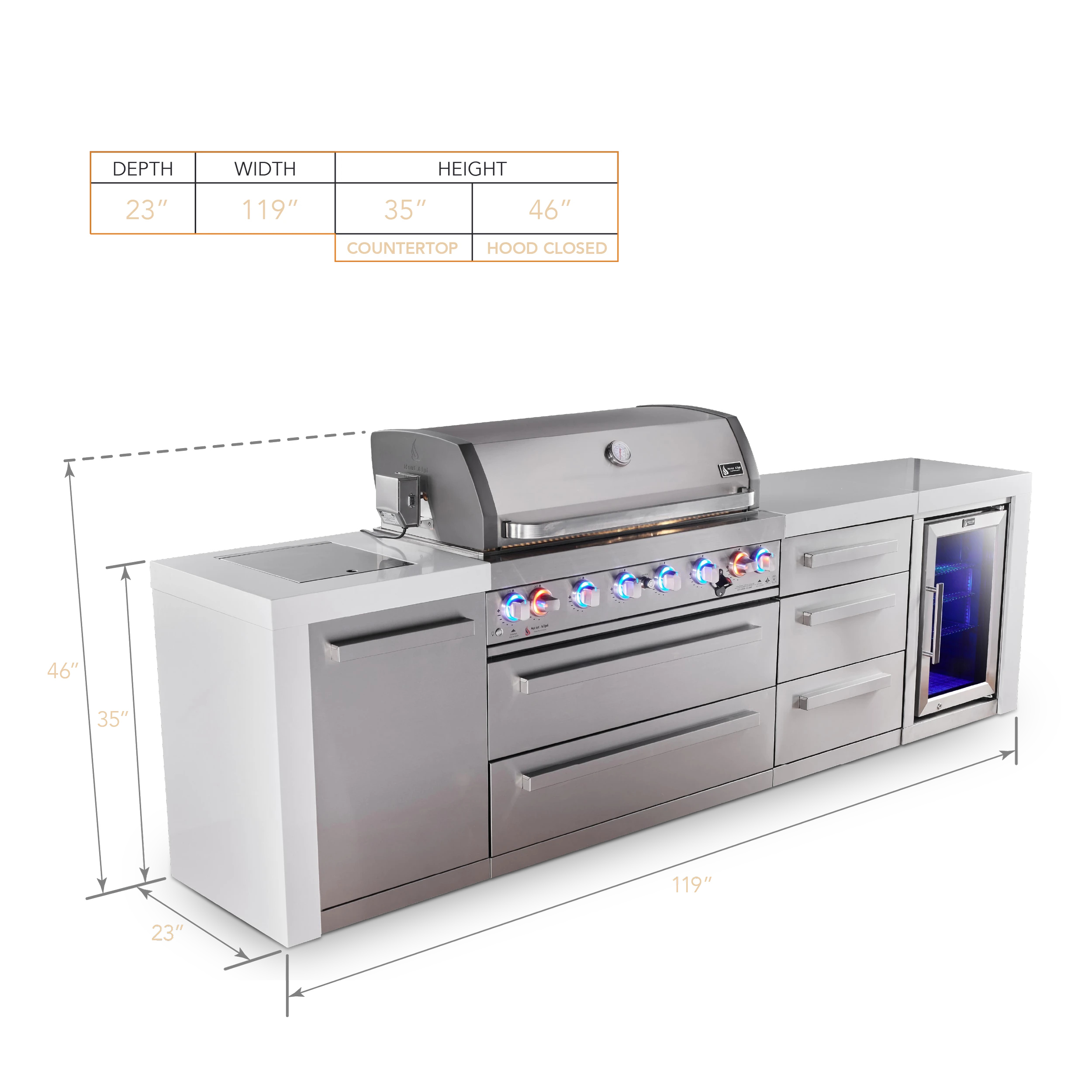 6-burner Deluxe Series Outdoor Kitchen Island With Fridge And Extra Drawer Slides Cabinet MAI805DFCDR