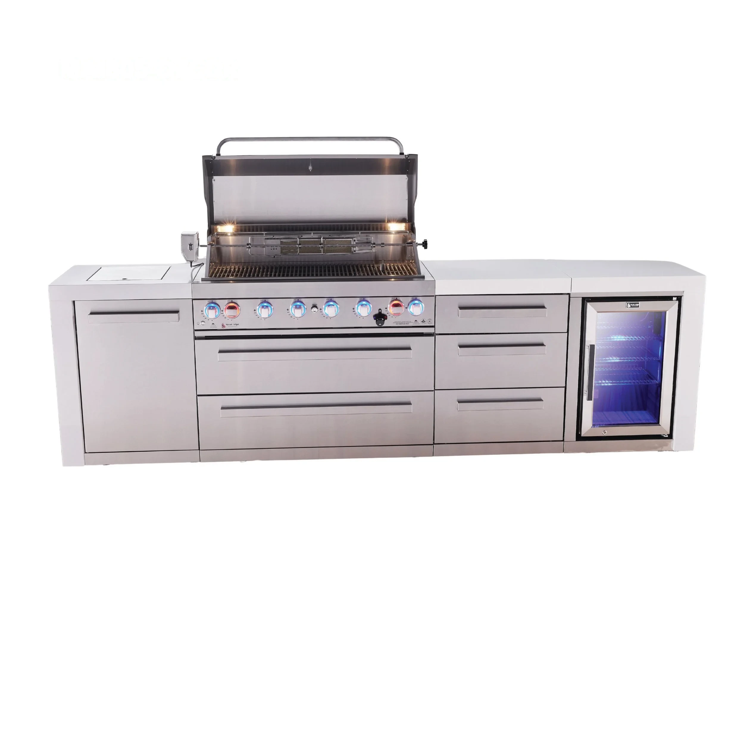 6-burner Deluxe Series Outdoor Kitchen Island With Fridge And Extra Drawer Slides Cabinet MAI805DFCDR