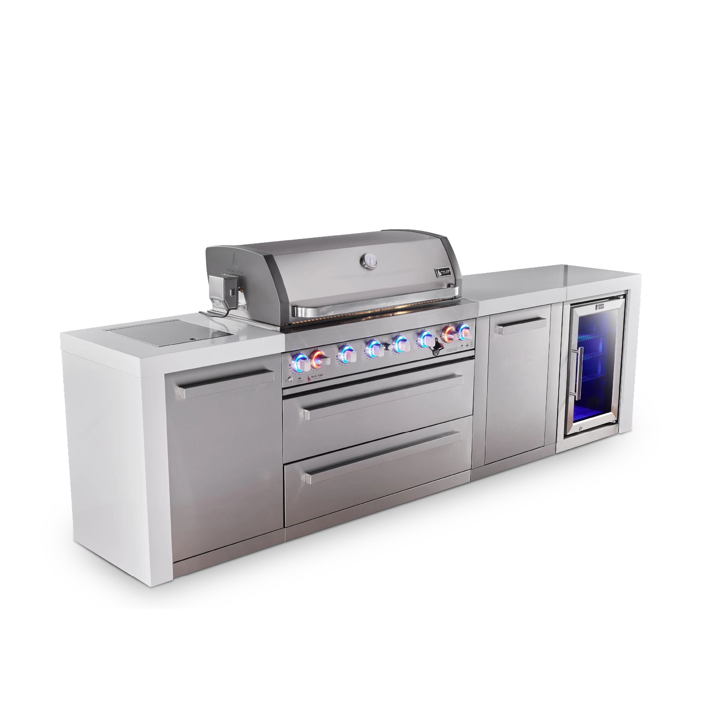 6-burner Deluxe Series Outdoor Kitchen Island With Deluxe Fridge Module And Xl Extra Storage Cabinet MAI805DFCXL