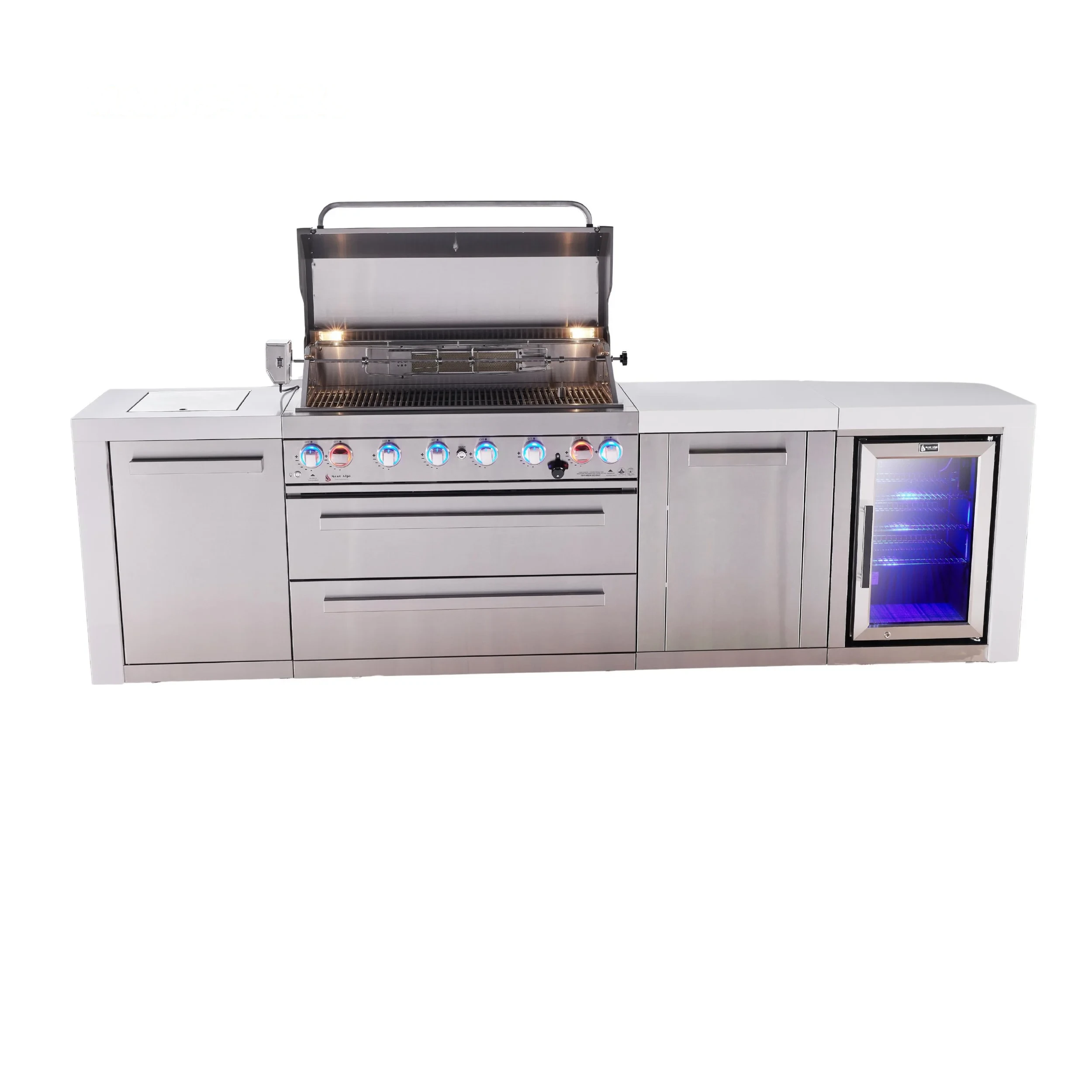 6-burner Deluxe Series Outdoor Kitchen Island With Deluxe Fridge Module And Xl Extra Storage Cabinet MAI805DFCXL
