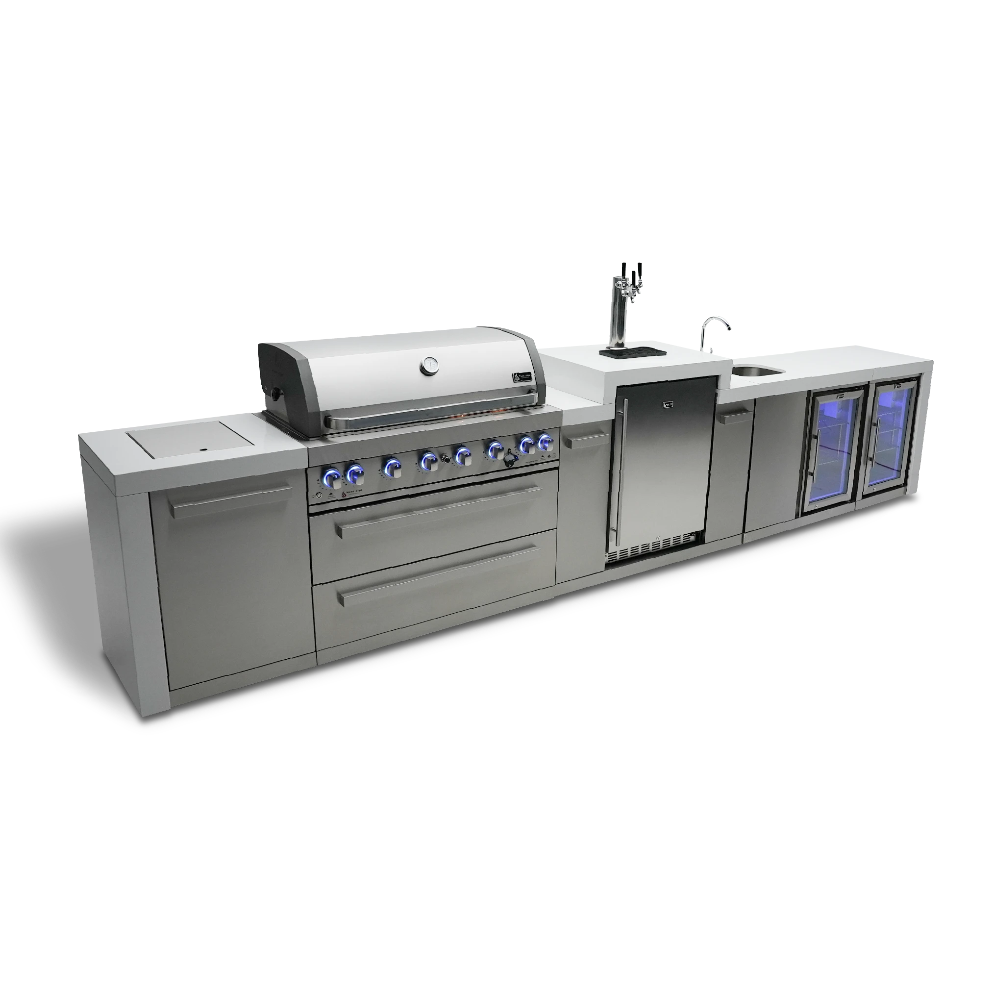 6-burner Deluxe Island With A Kegerator, Beverage Center And Fridge Cabinet MAI805DKEGBEVFC