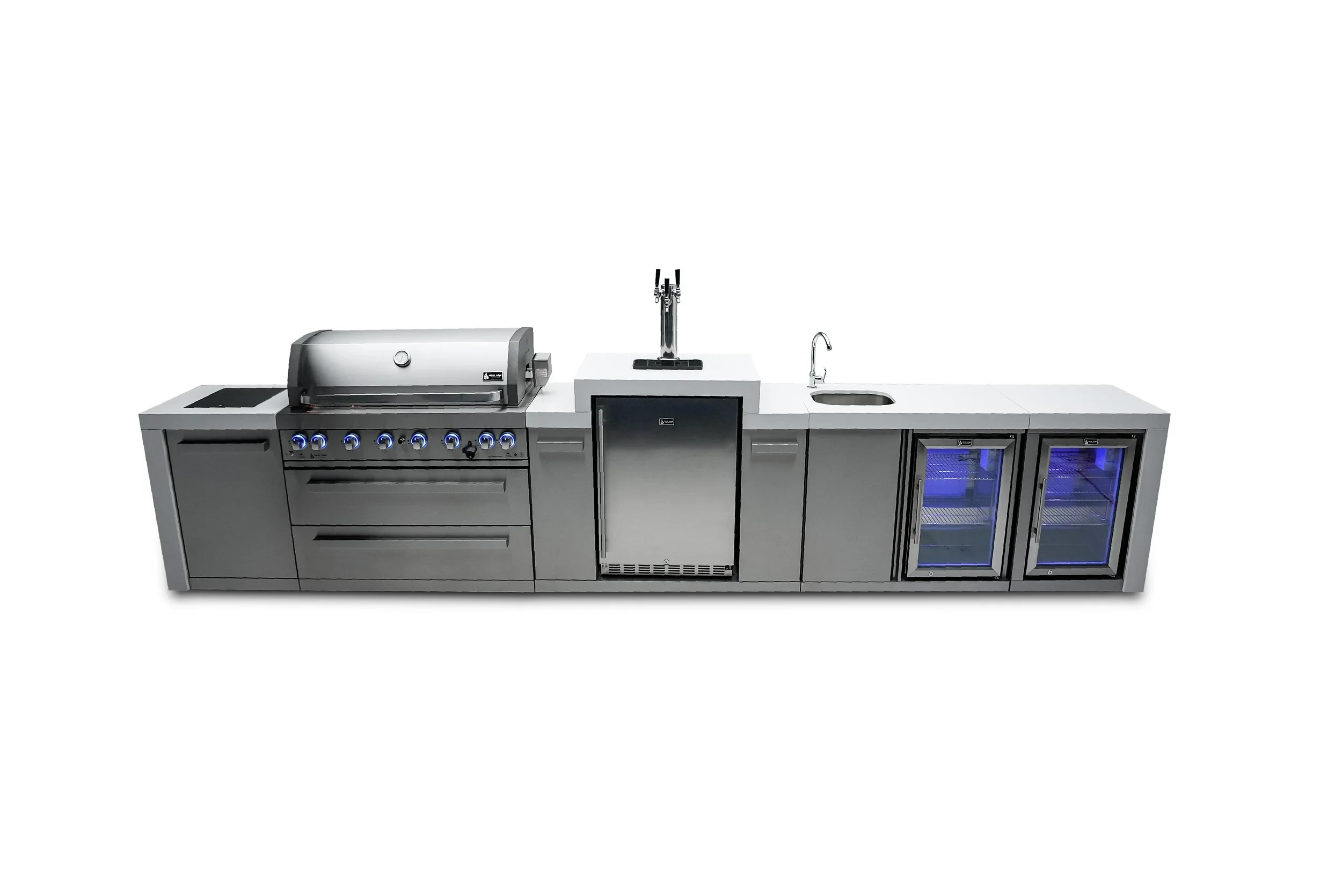 6-burner Deluxe Island With A Kegerator, Beverage Center And Fridge Cabinet MAI805DKEGBEVFC