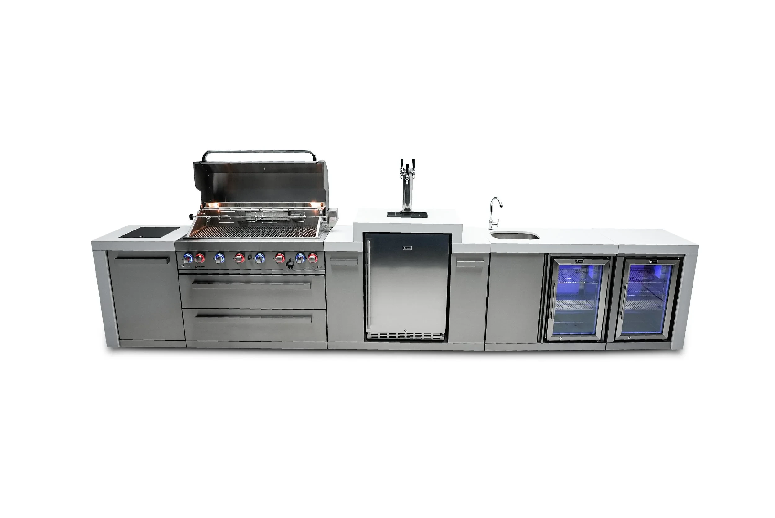 6-burner Deluxe Island With A Kegerator, Beverage Center And Fridge Cabinet MAI805DKEGBEVFC