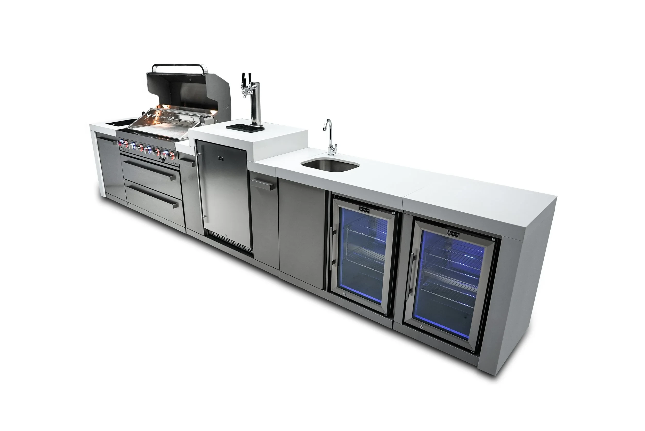 6-burner Deluxe Island With A Kegerator, Beverage Center And Fridge Cabinet MAI805DKEGBEVFC